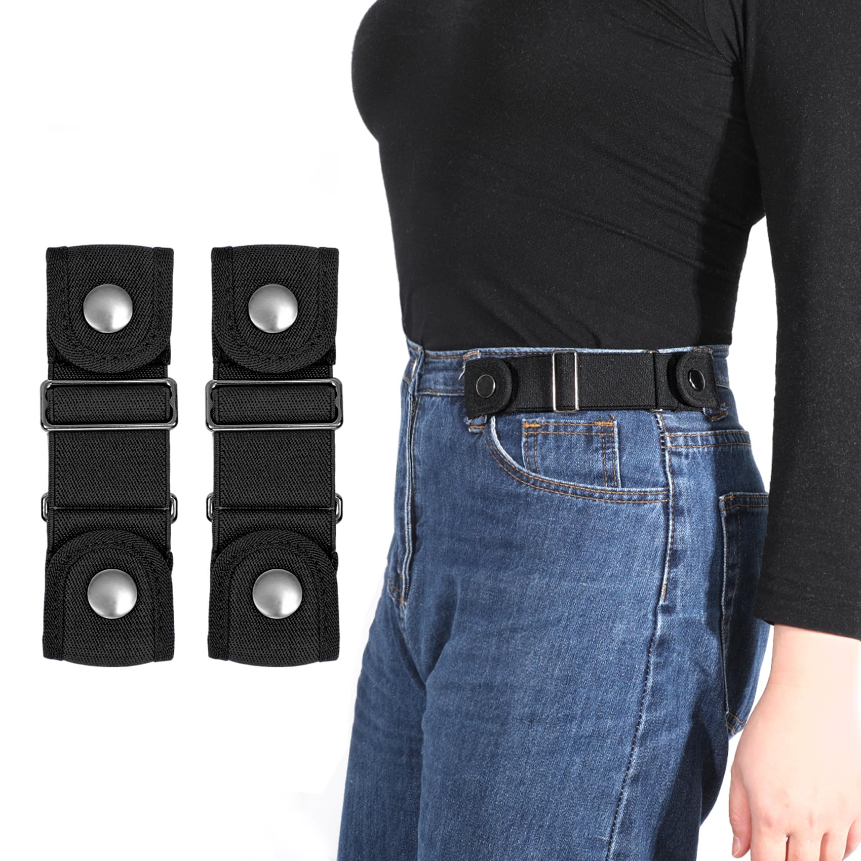 WHIPPY 2 Stücke Ohne Schnalle Gürtel Damen Herren Schnallenfrei Elastischer Gürtel Schnallenloser Stretch Taillengürtel