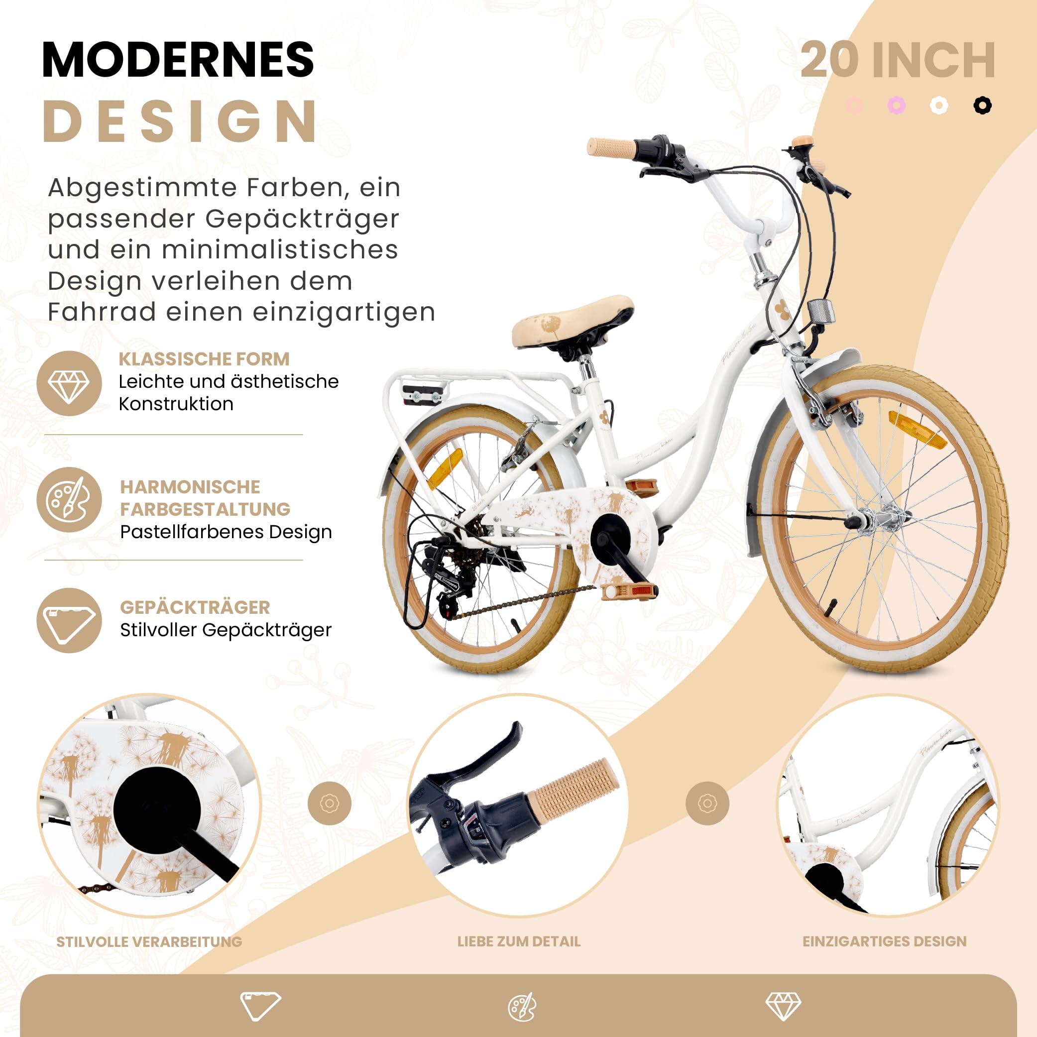 sun baby Mädchenfahrrad 20 Zoll Flower Bike Radgröße zur Auswahl 6 Gang Shimano Kinderfahrrad Kinderrad für Mädchen von 6 bis 10 Jahre verstellbare