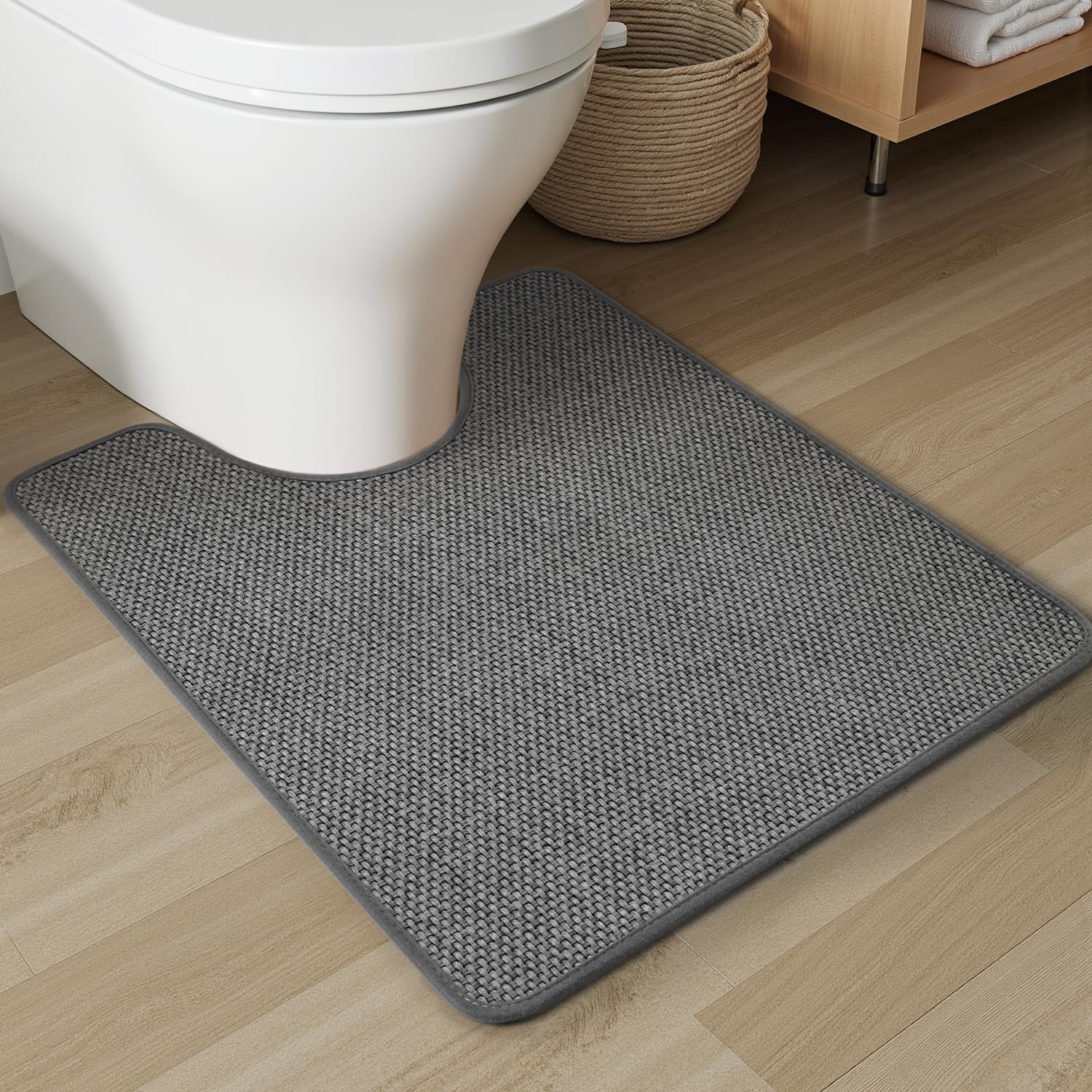 PADOOR Braided U Shaped Toilet Rug, 20x24 Grey, Super Absorbent, Non Slip, Machine Washable, Bathroom Floor Mat