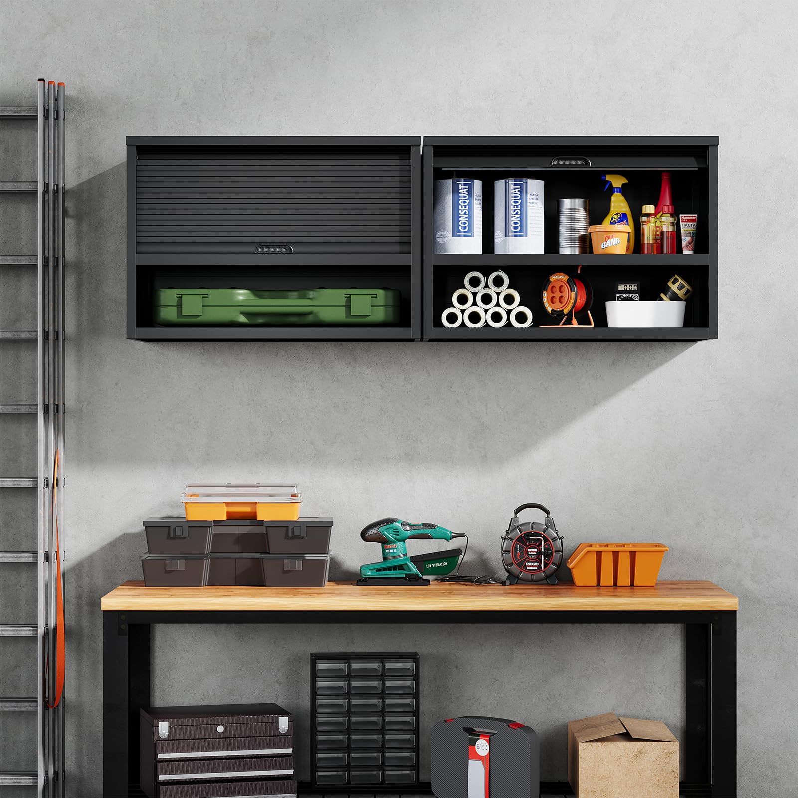 Yizosh Metal Wall Cabinet with Shelves and Recessed Handle, Wall Mounted Storage Cabinet, Floating Tool Cabinet for Home, Kitchen, Basement