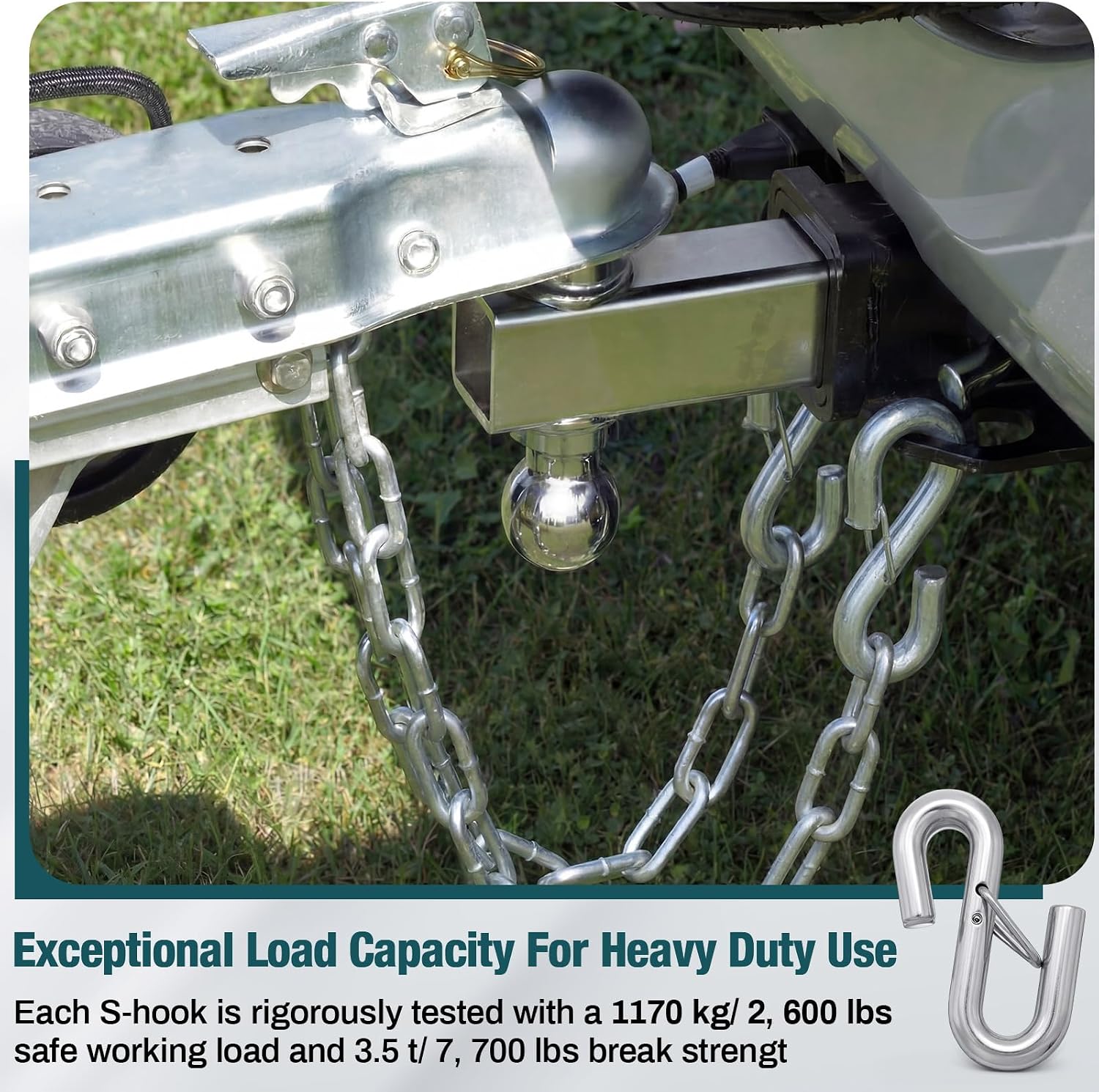 10 Pack 17/32 Inch Trailer Safety Chain S Hook with Latch, 2600 Lbs Working Load Limit, 7700 Lbs Breaking Strength, Heavy Duty S Hook for Towing Lifting Industrial & Cargo Securing
