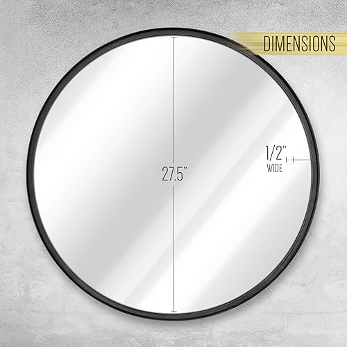 Miniatura 2 de BizChair Espejo de pared redondo de metal plateado de 27.5 pulgadas, espejo de acento grande para baño, entrada, comedor y sala de estar