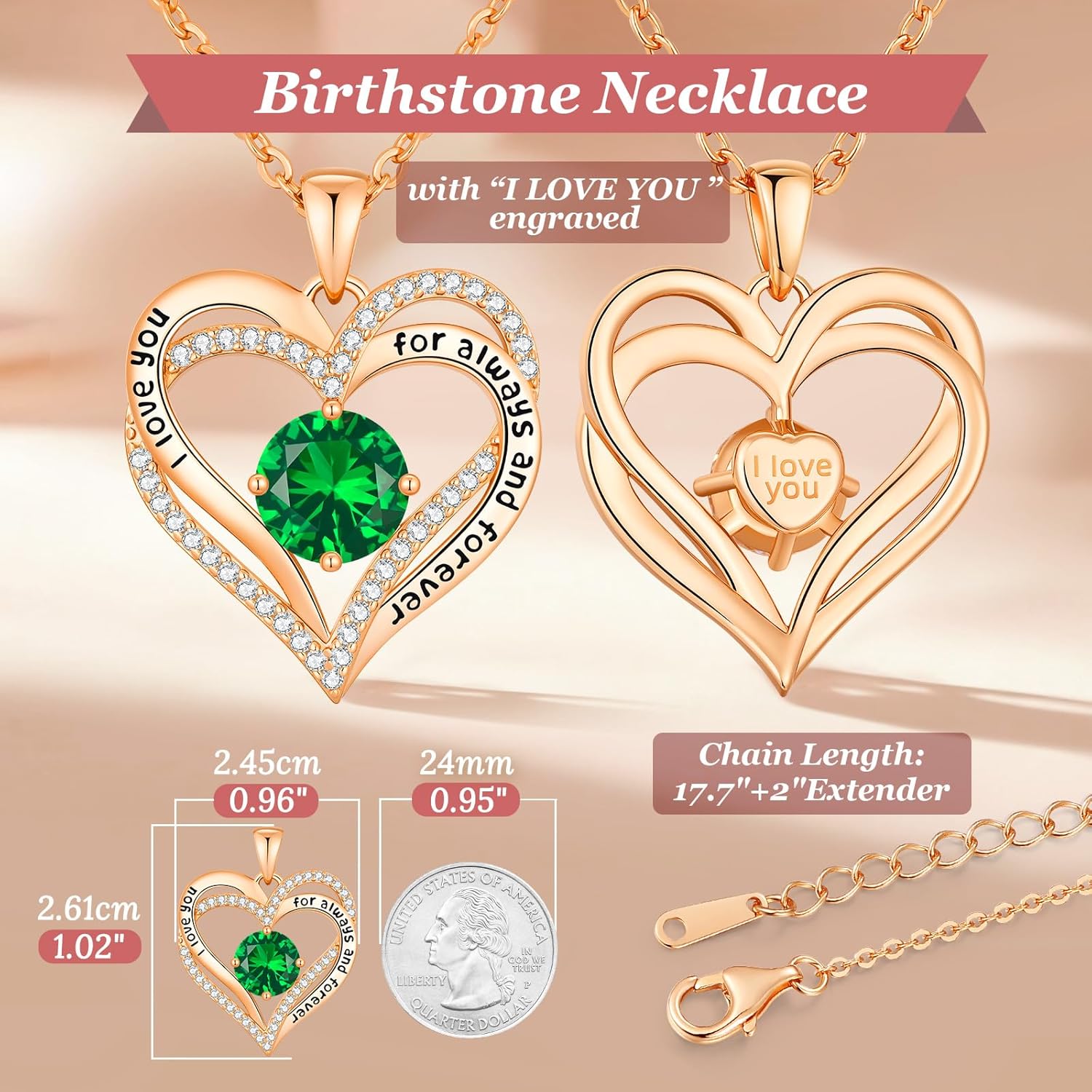 CDE Valentine's Day Gift Forever Love Heart Necklaces for Women, Wedding Anniversary, Birthday Mothers Christmas Day Gifts for Mom, Mother, Wife, S925 Silver Jewelry with Birthstone Pendant - Image 5
