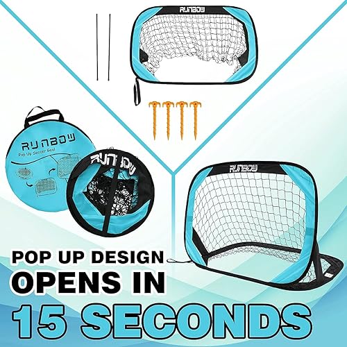 Miniatura 2 de RUNBOW Portería de fútbol portátil desplegable de 3.3 x 2.2 pies para niños, red de fútbol para niños, diversión al aire libre en patio trasero y