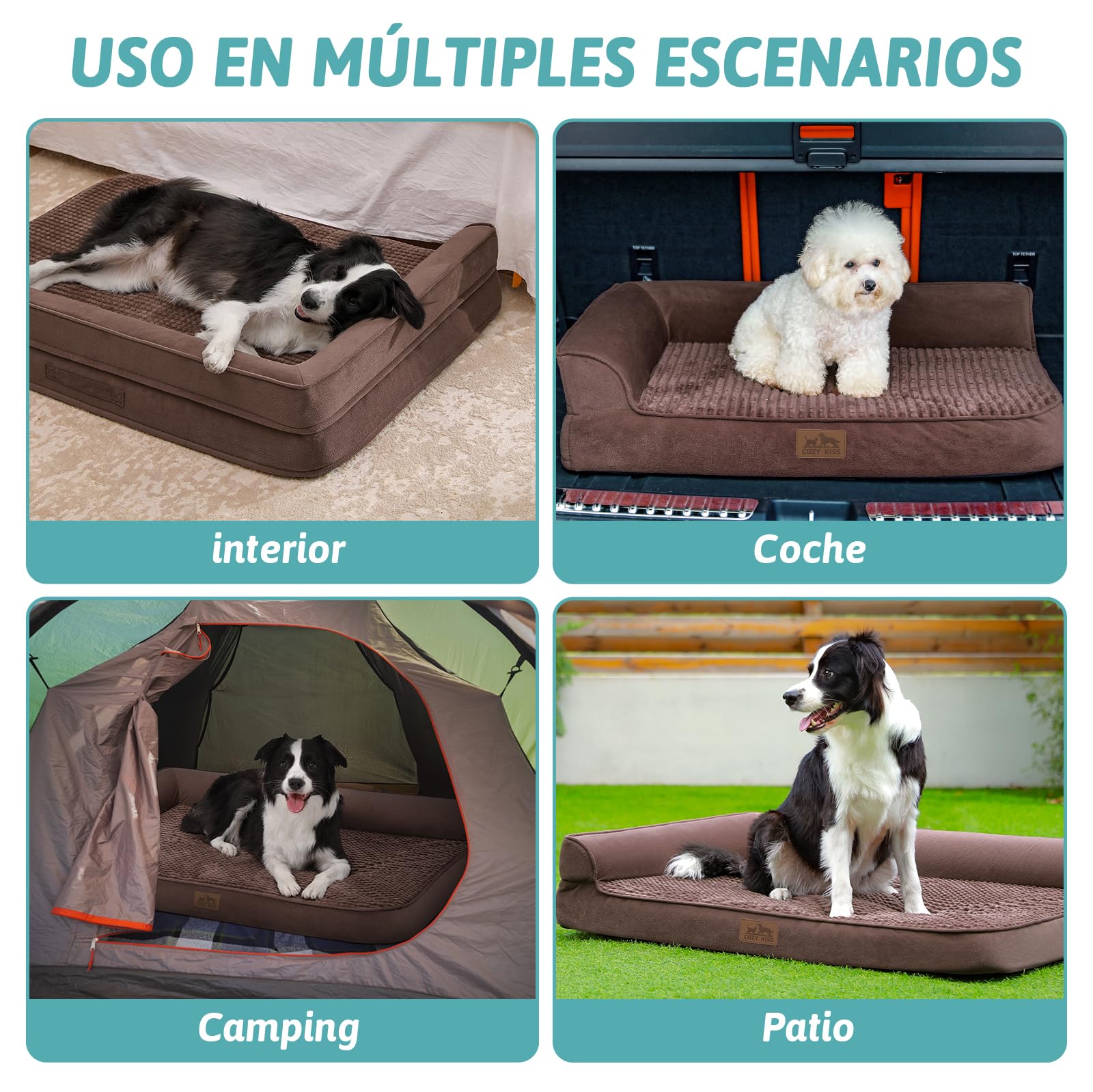 COZY KISS Sofá Perro Ortopédica Grande - Cama Perro Desenfundable y Lavable (Marrón-L-Type, XL(122 * 81 * 19CM))