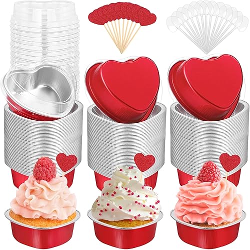 Fovths Mini moldes para pasteles con forma de corazón para el día de San Valentín, con tapas, de 3.4 onzas, papel de aluminio, desechable, con disponible en Yaxa Venezuela