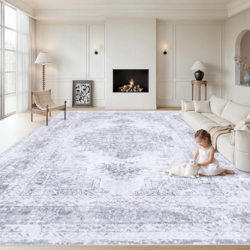 XLUEZ 8x10 Vintage Distressed Medallion Rug (Light Grey)