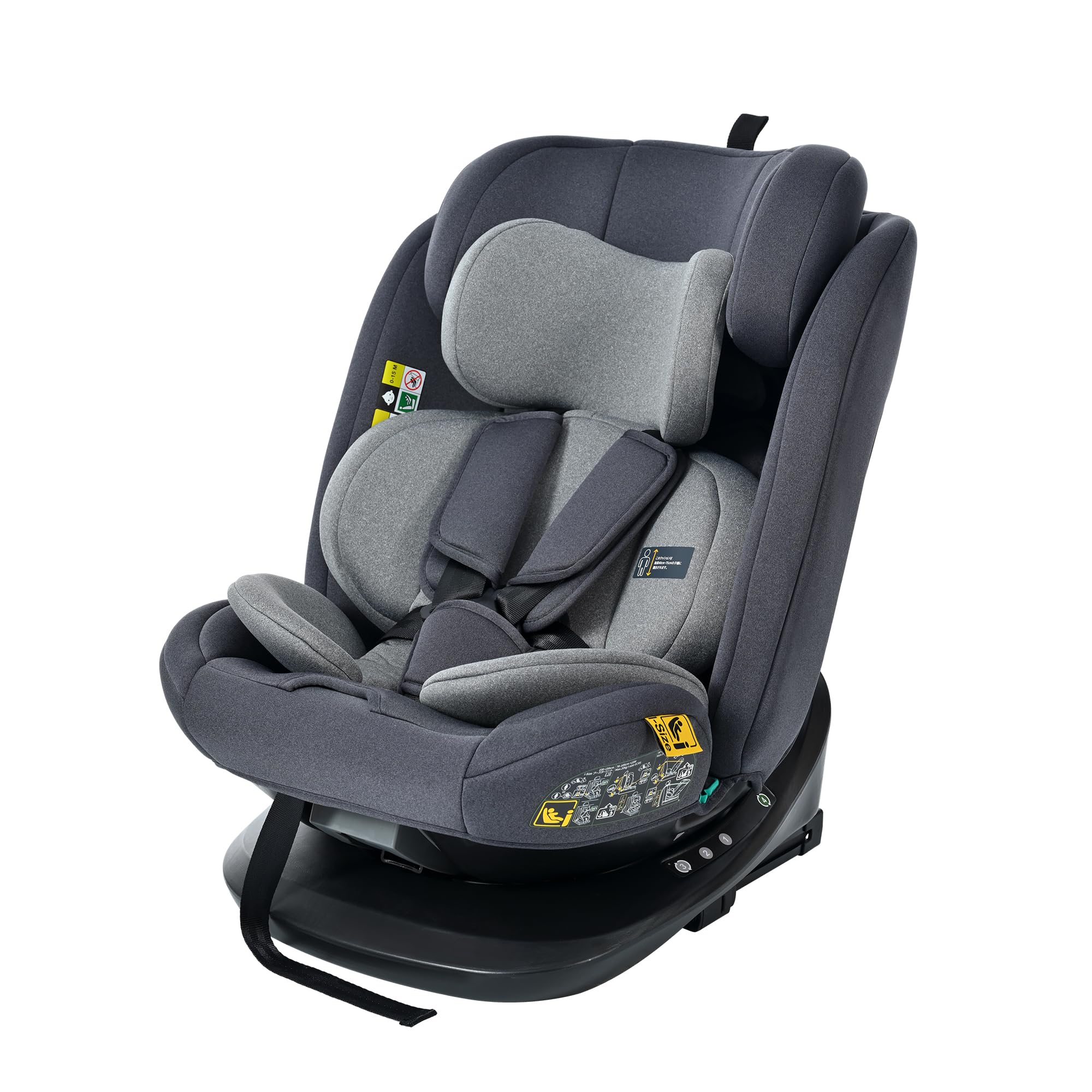OSJ チャイルドシート 新生児 ISOFIX 0歳~12歳頃 360度回転式 40~150cm ジュニアシート 長く使える 取付簡単 キッズシート 自動車 カー用品 リクライニング 調節可能 洗える ブラック+グレー (13段階調節)