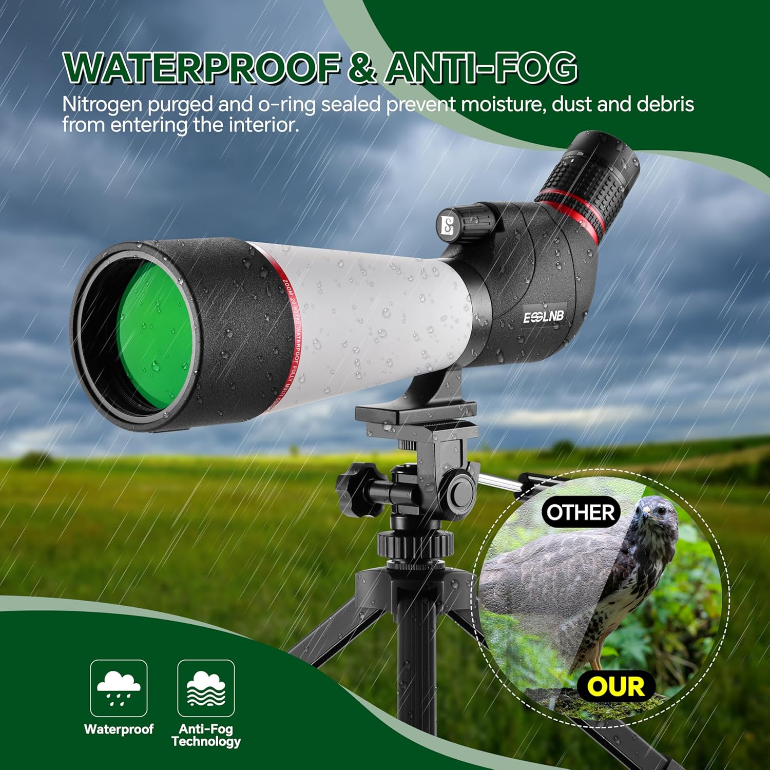 Waterproof and Anti-Fog Spotting Scope in rain