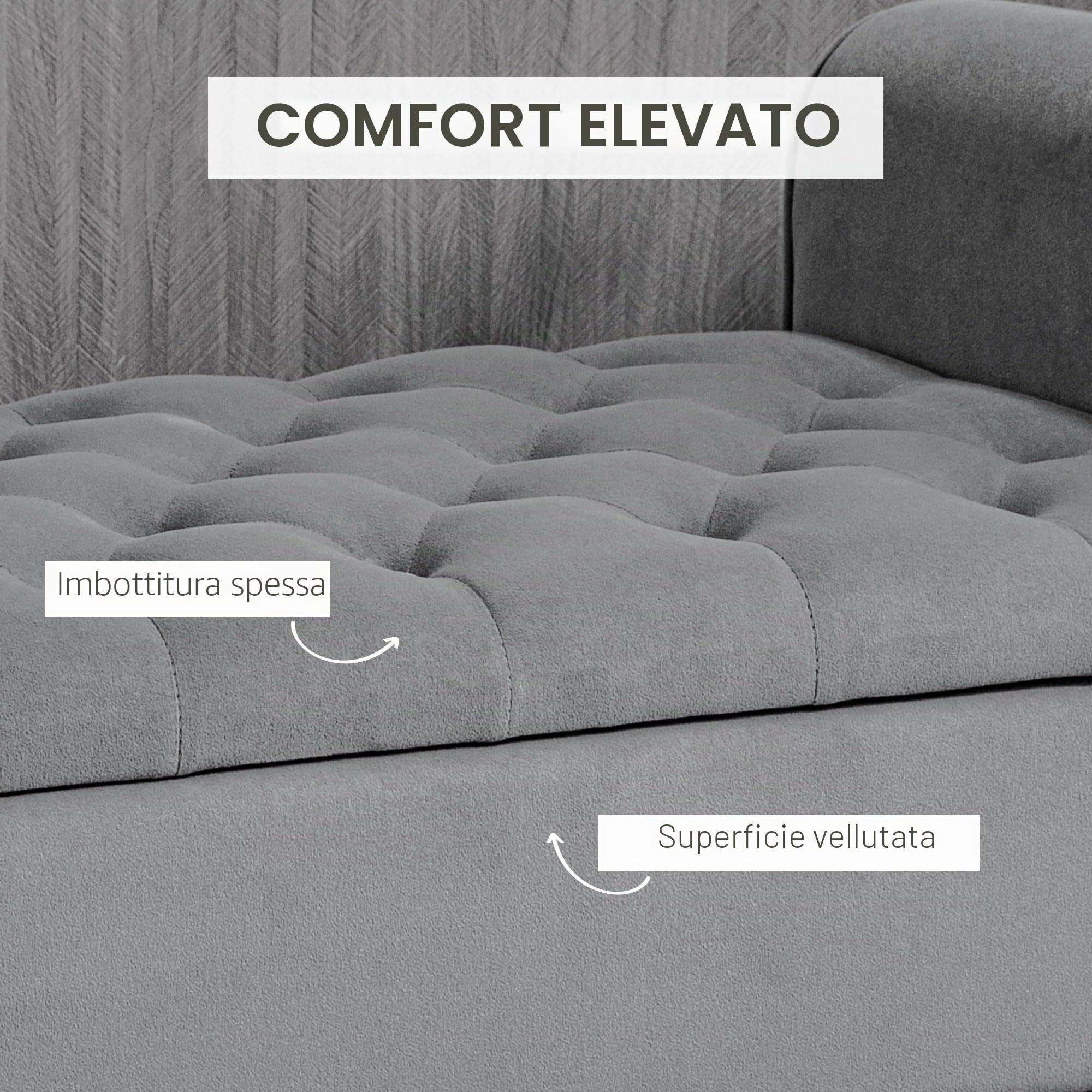 Panca Fondo Letto in Tessuto Vellutato con Spazio Portaoggetti e Braccioli 126x48.5x57 cm, Grigio
