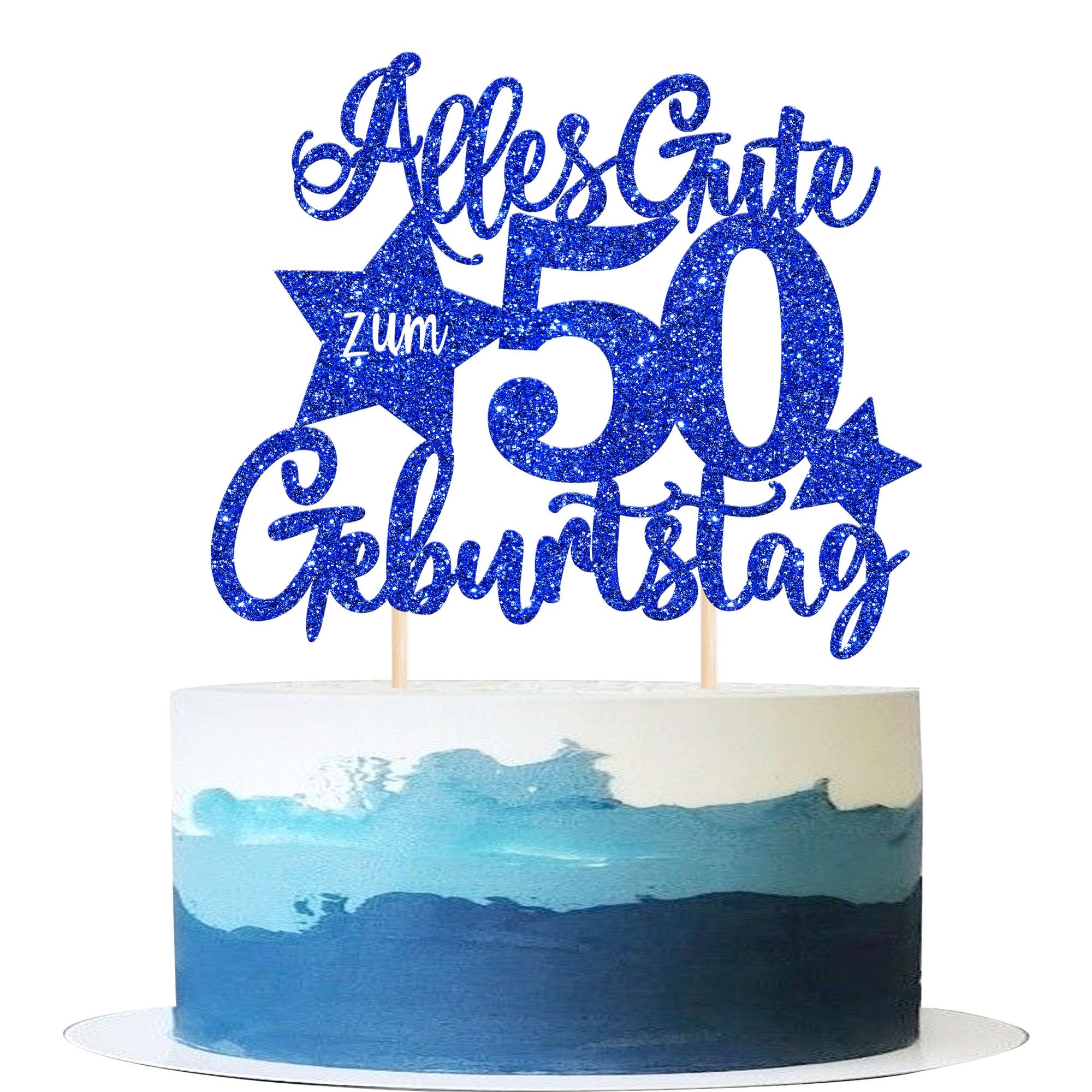 1 Stück 50th Geburtstag Tortendeko Alles Gute zum 50 Geburtstag Kuchen Deko Happy Birthday Cake Topper für 50th Jahrestag Party Kuchen Dekoration Blau