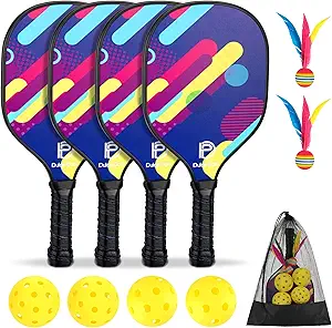 DULCE DOM Pickleball Paddles Set of 2/4 - USAPA Approved, 4 Indoor Outdoor Pickleball Balls, Fiberglass Surface Paddle Racket with Cover Bag, Ideal Training Equipment Gift for Men & Women