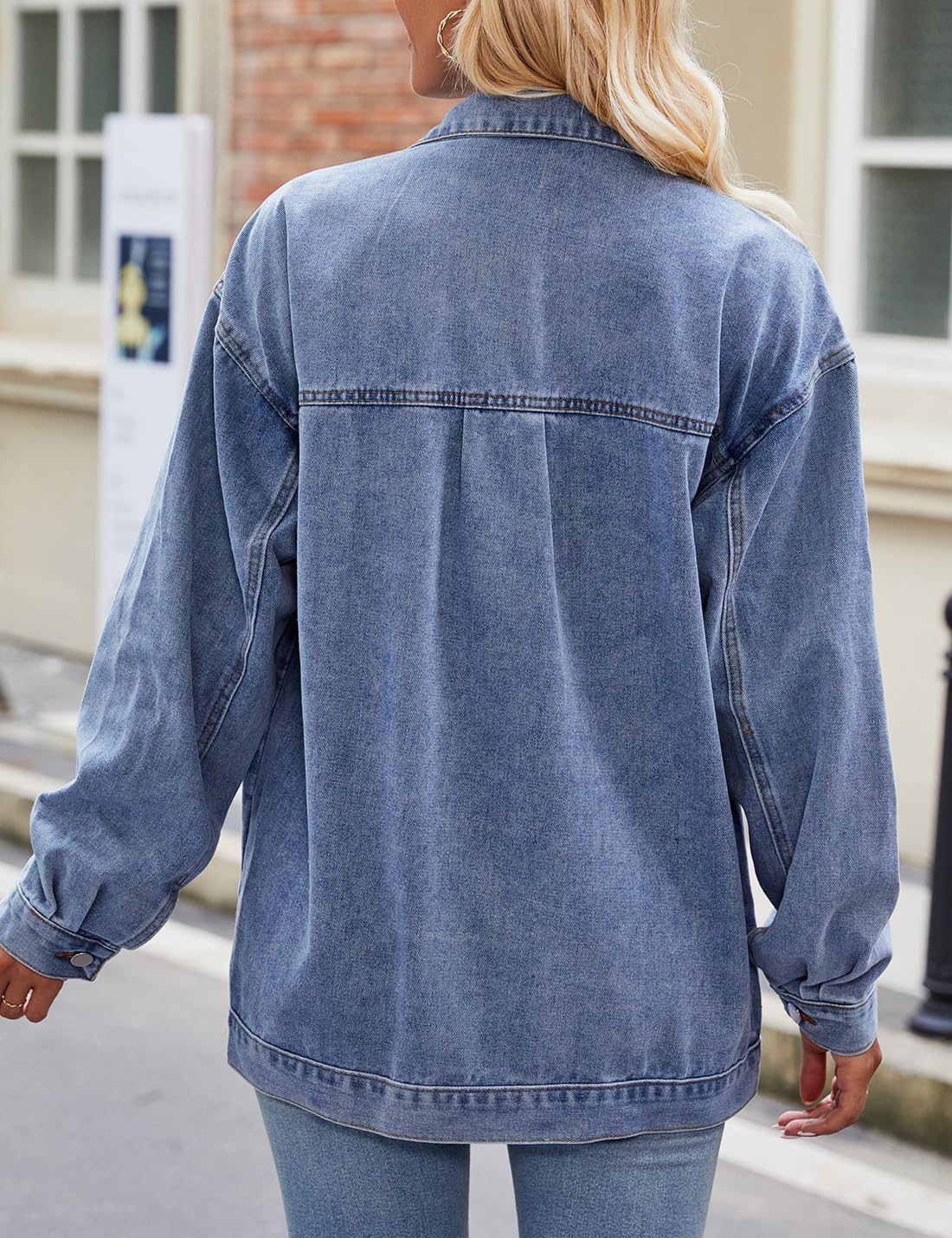 Damen Retro Casual Denim Jacke Oversized Knopf Oben Langarm Lose Revers Gewaschene Denim Shacket Mantel