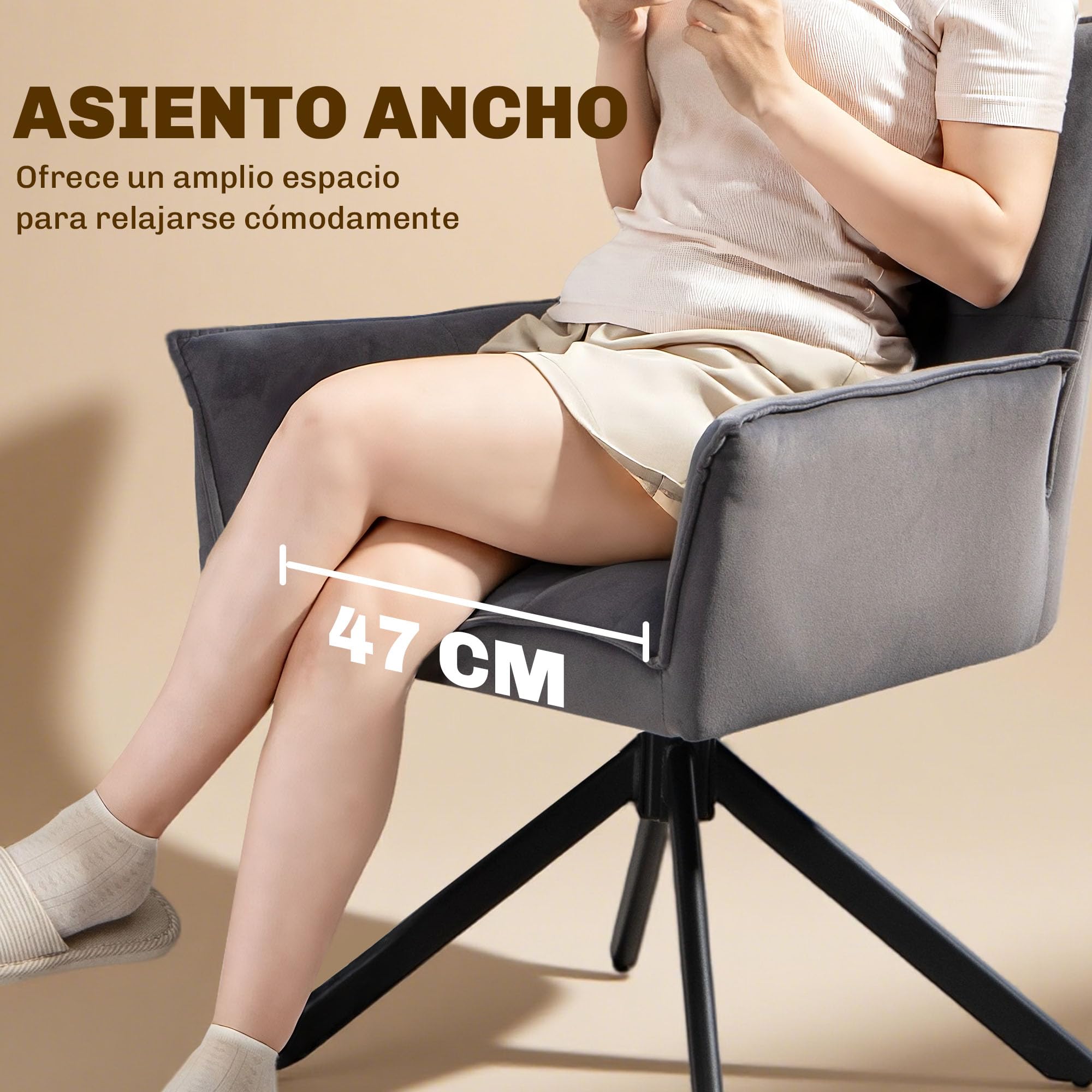 HOMCOM Juego de 2 Sillas de Comedor Giratorias 360° con Reposabrazos Gris | Sillas de Cocina, Respaldo Acolchado, Tapizado en Terciopelo, Patas de Acero, para Oficina, Conferencia, Sala de Estar