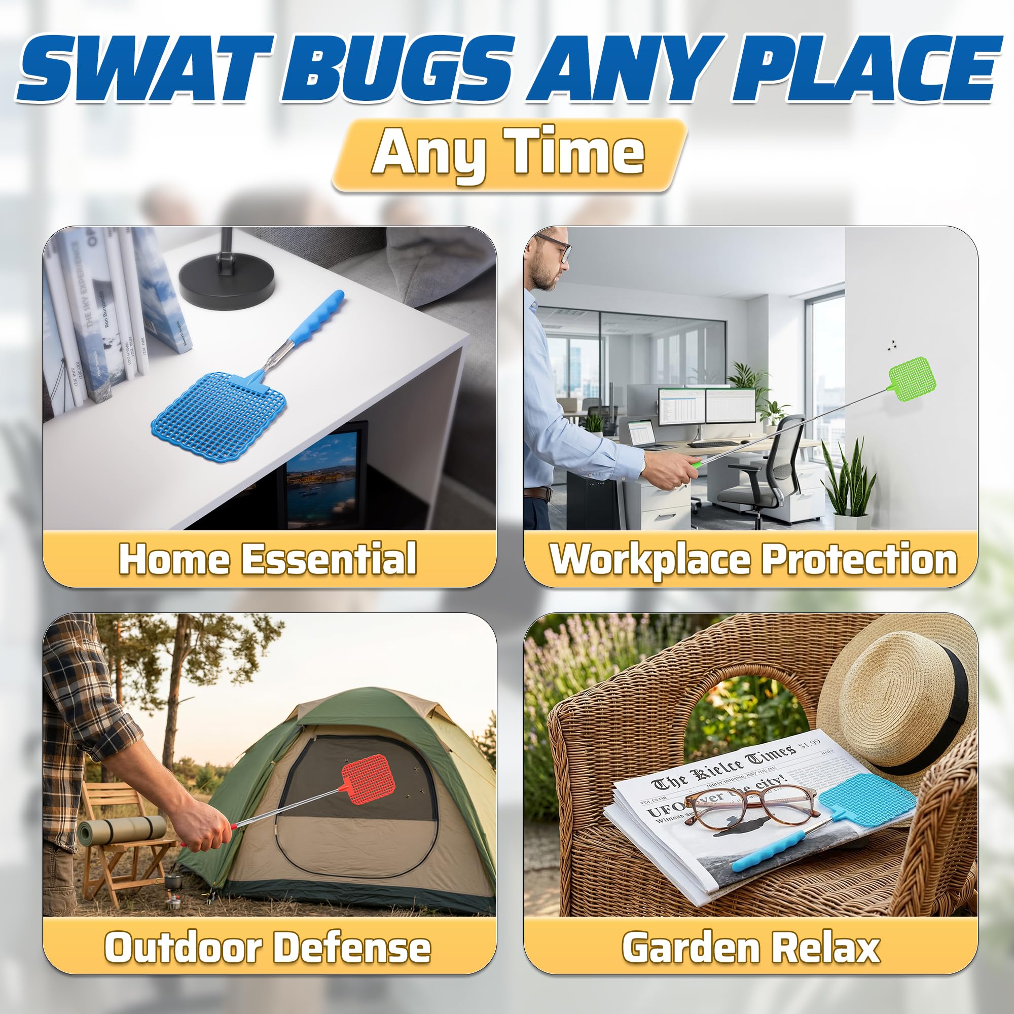 3 Pack Fly Swatter, 28.6 in Extendable Handle, Retractable Telescoping 4