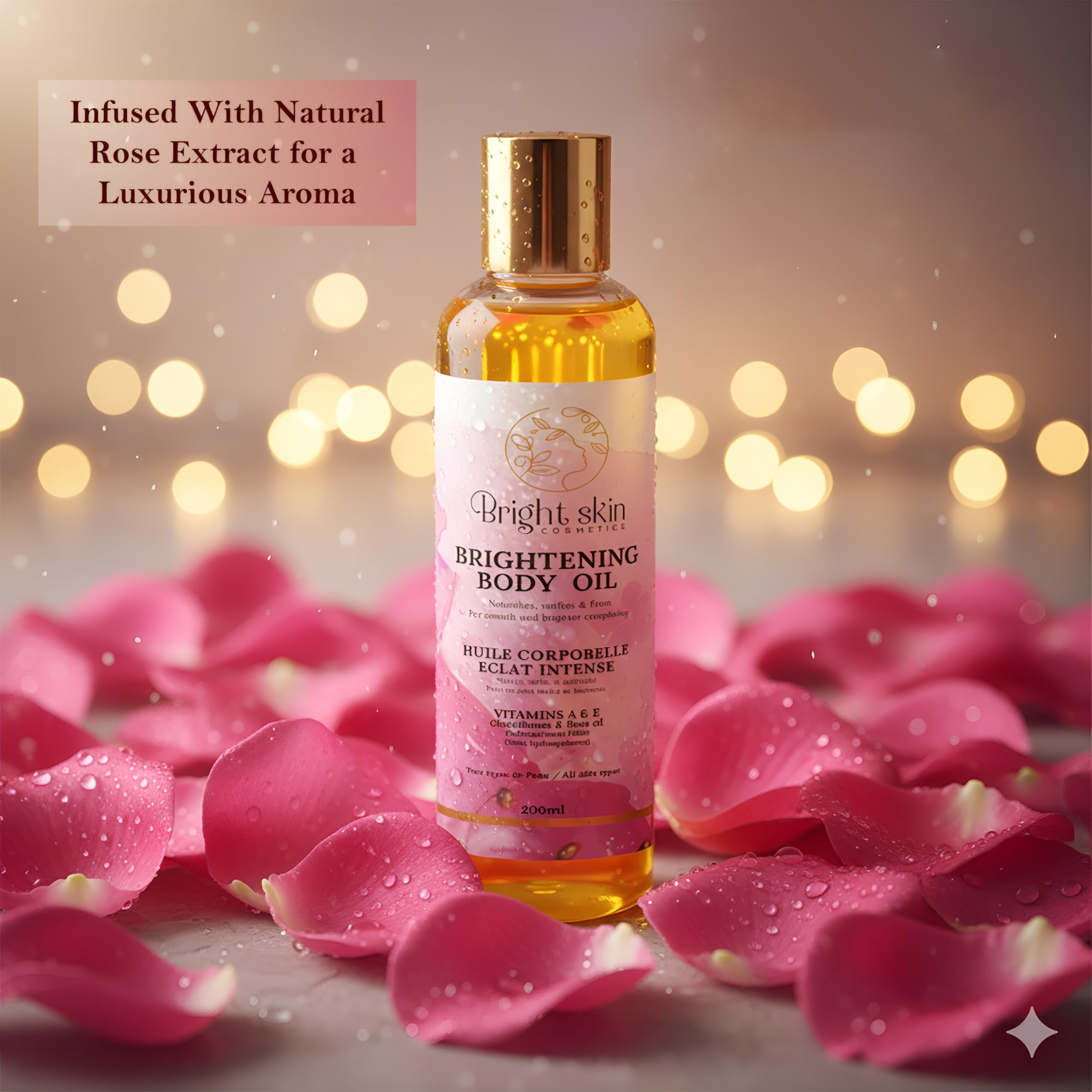 Brightening Body Oil with Glutathione, Arbutin & Rosehip Oil, 6.5 oz