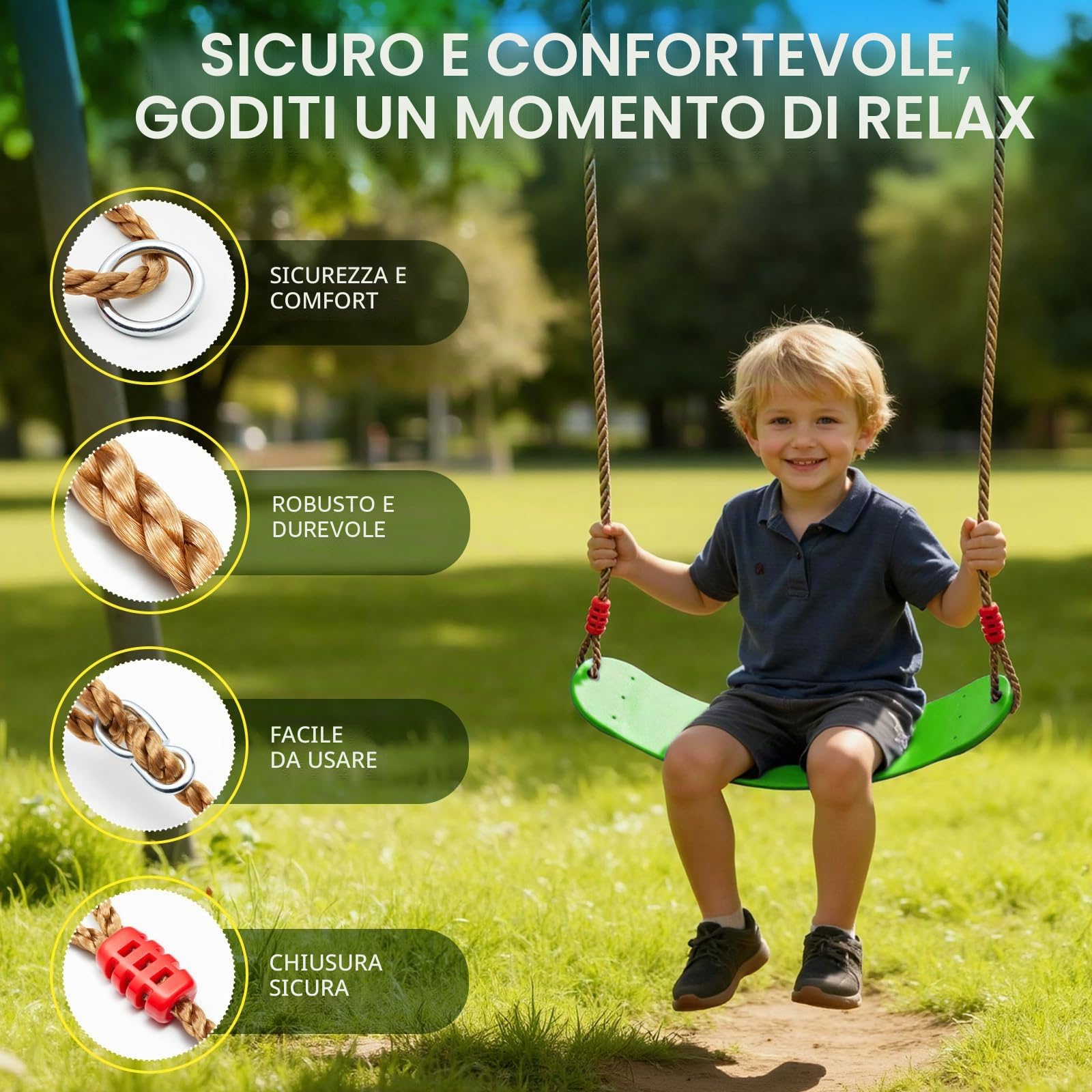 EXTSUD Sedile Flessibile per Altalena, Portata Massima 150KG in Materiale Eva, Dondolo Flessibile Pannello Morbido Altalena da Giardino Cortile Giocattolo per Bambini, 66x14cm Verde