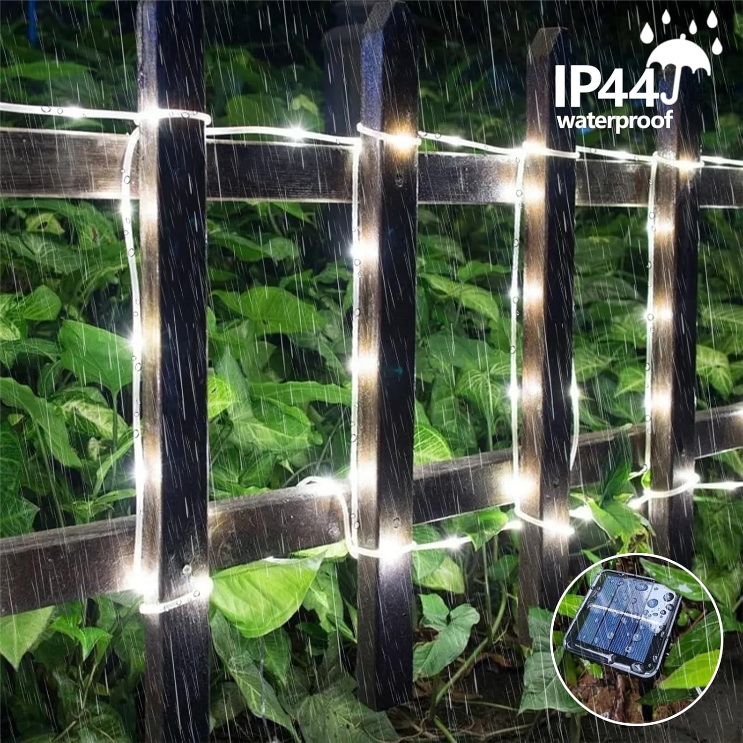 QITONG Solar Rope Lights, 2 Pack Each 33ft 100 LED String Light Outdoor Waterproof, 8 Modes Fairy Lights in Clear Thin Tube (White)