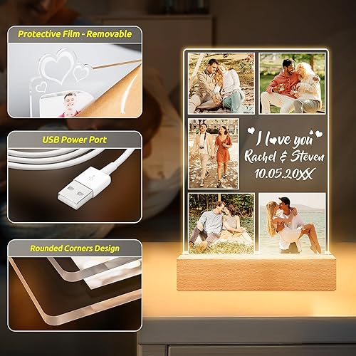 Miniatura 5 de Marco de fotos personalizado con fotos, marco de fotos personalizado con luz nocturna, regalos personalizados para novio, novia para parejas,