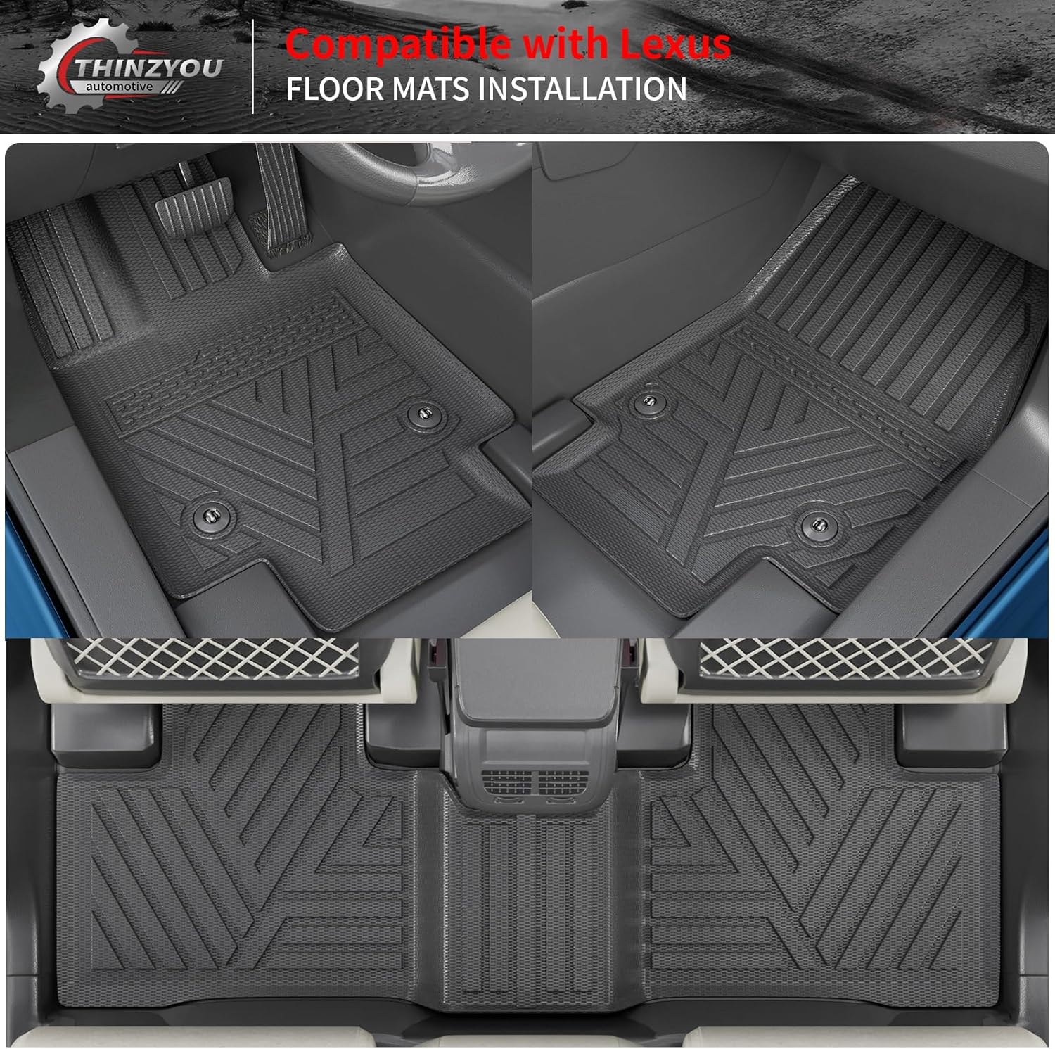 Floor Mats Compatible with 2023 2024 2025 2026 Lexus RX350 RX350H RX500H Trunk Mat Cargo Liner TPE Back Seat Cover All Weather RX350 RX350H RX500H Accessories (Trunk Mat+Floor Mats)