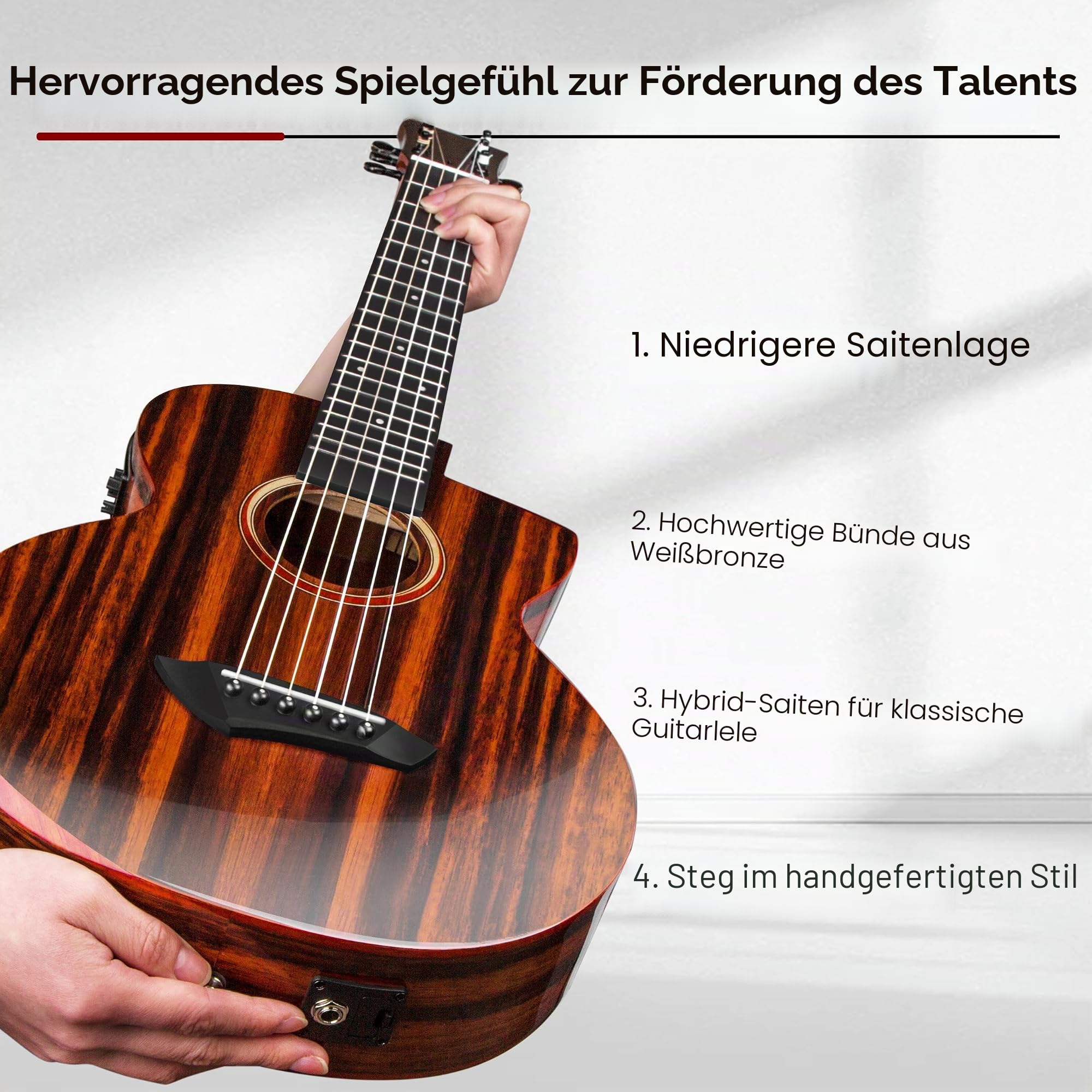 Caramel GEG91 Gitarrengitarre mit Cutaway, Ebenholz, glänzend, 76,2 cm | Handgefertigtes professionelles akustisches und elektrisches Gitarrenset mit Zubehör für Reisen