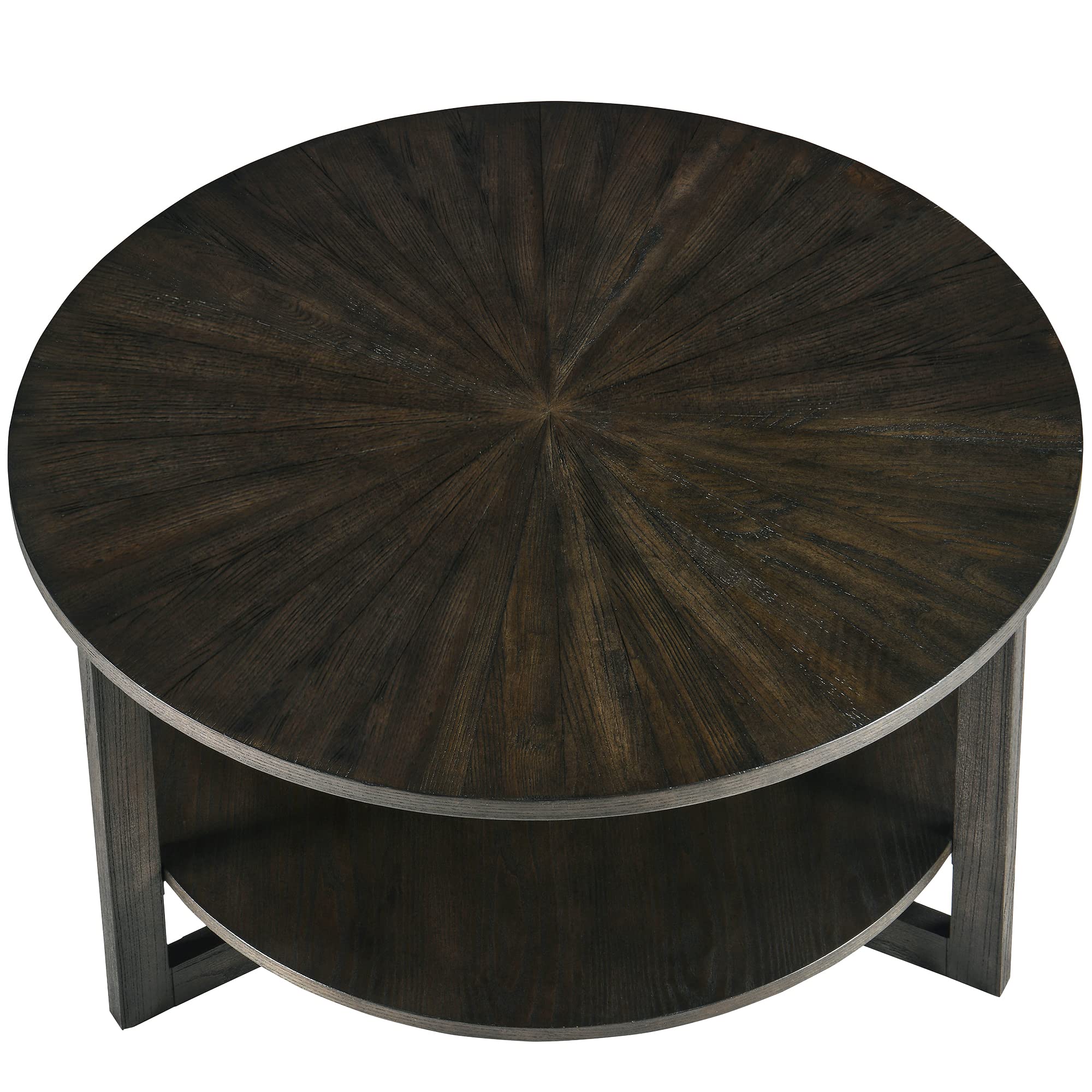 MODERIONWood Coffee Table with Umbrella Shaped Top for Living Room, Round Classic Center Table with Solid Wood Legs, 33.5”x 17.8” Rustic Circular Tea Table, Easy Assembly, Brushed Black KFZ3338BK