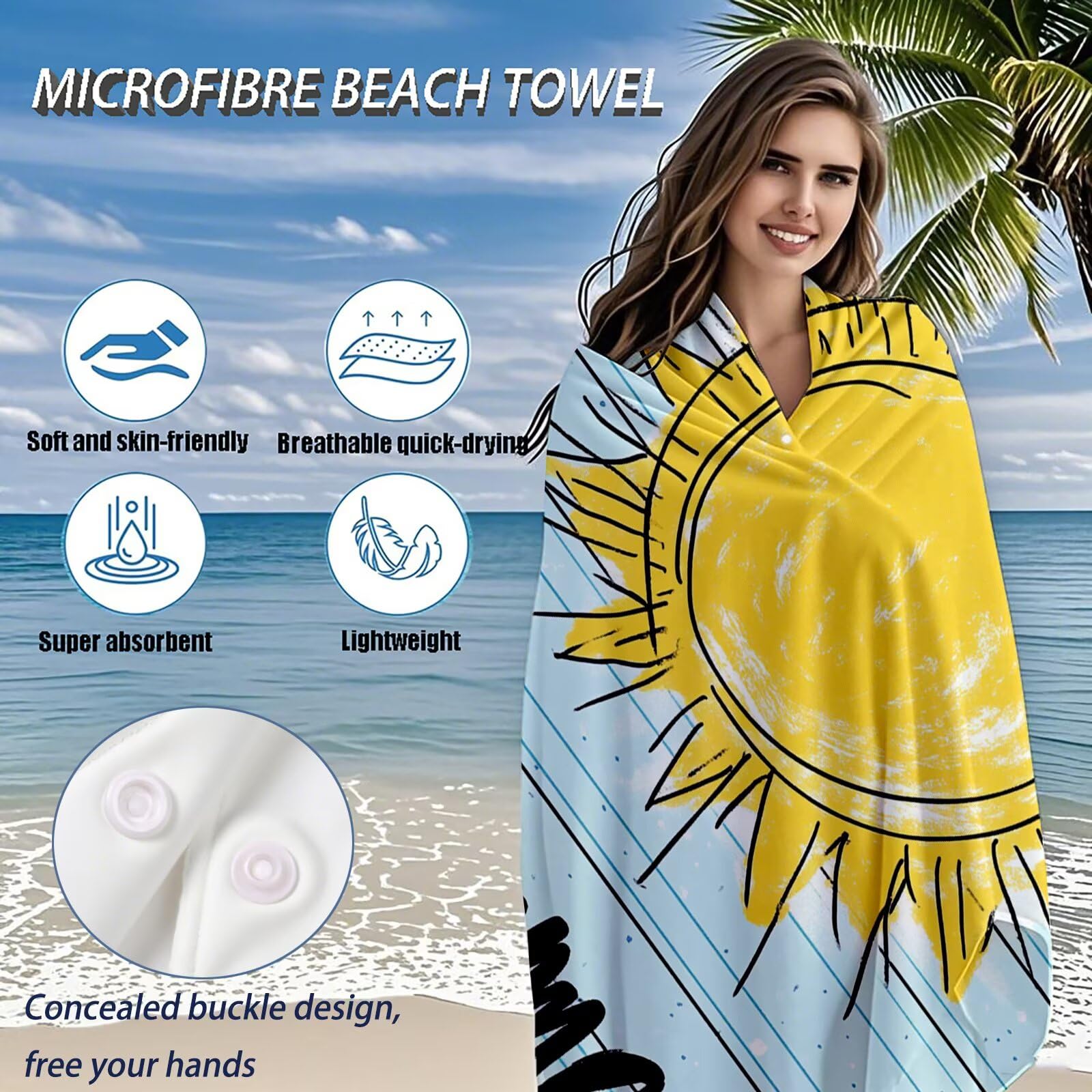 Serviette de Plage XXL 80x160 cm,Soleil Serviette Plage Microfibre avec Séchage Rapide, Anti-Sable, Absorbante Fonction Design pour Vacances Piscine Pique-Nique Voyages Yoga, Cadeau Femme Q-278