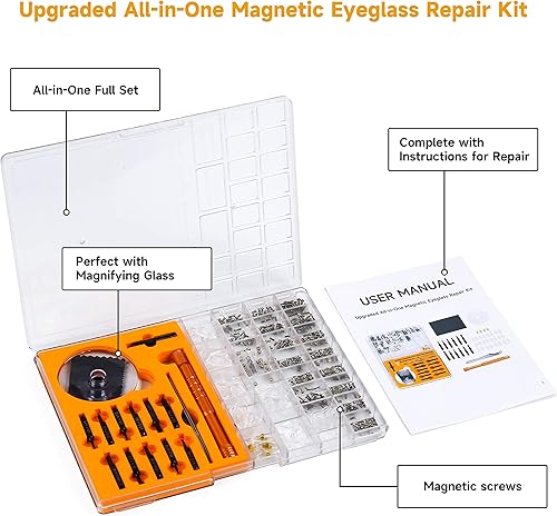 Miniatura 2 de Kit de reparación de lentes magnético todo en uno mejorado con lupa, kit de herramientas de reparación con 12 puntas de destornillador