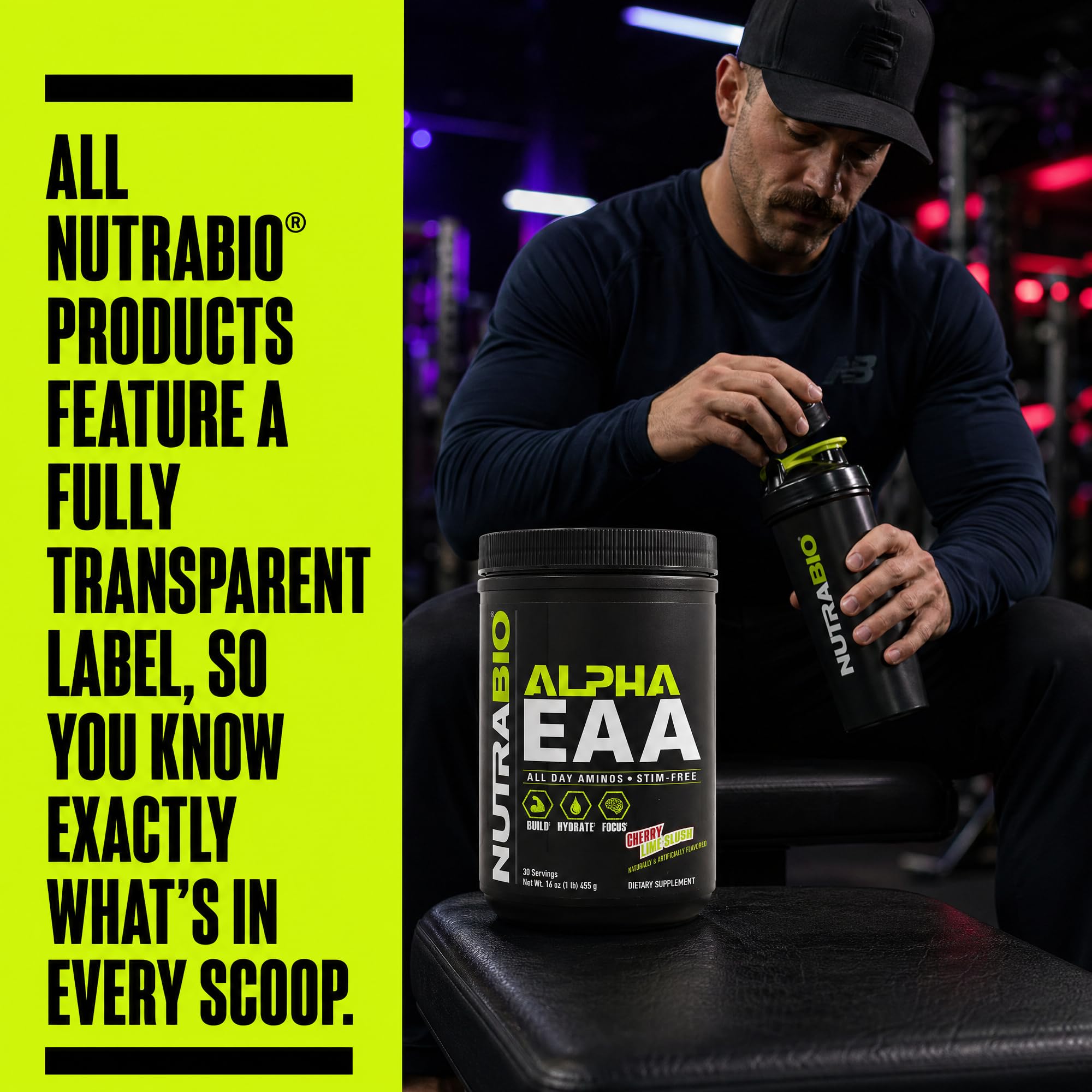 NutraBio Alpha EAA - All-Day Amino Acids for Muscle Growth and Hydration - Essential Amino Acids with Nootropics & Adaptogens- Full Spectrum EAA BCAA Powder - 30 Servings - Cherry Lime Slush — Amazon image 8