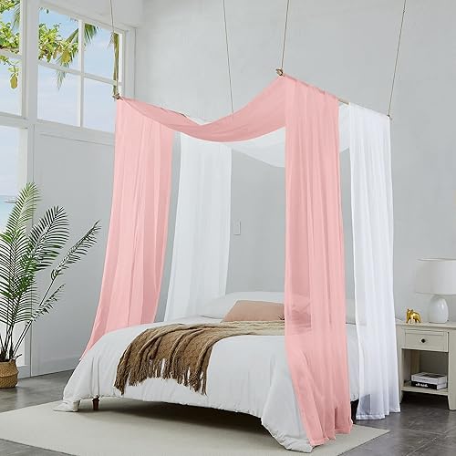 Warm Home Designs Juego de 2 cortinas de cama con dosel blanco y rosa polvorienta en tamaño de 55 x 104 pulgadas. 2 cortinas de toldo para cama