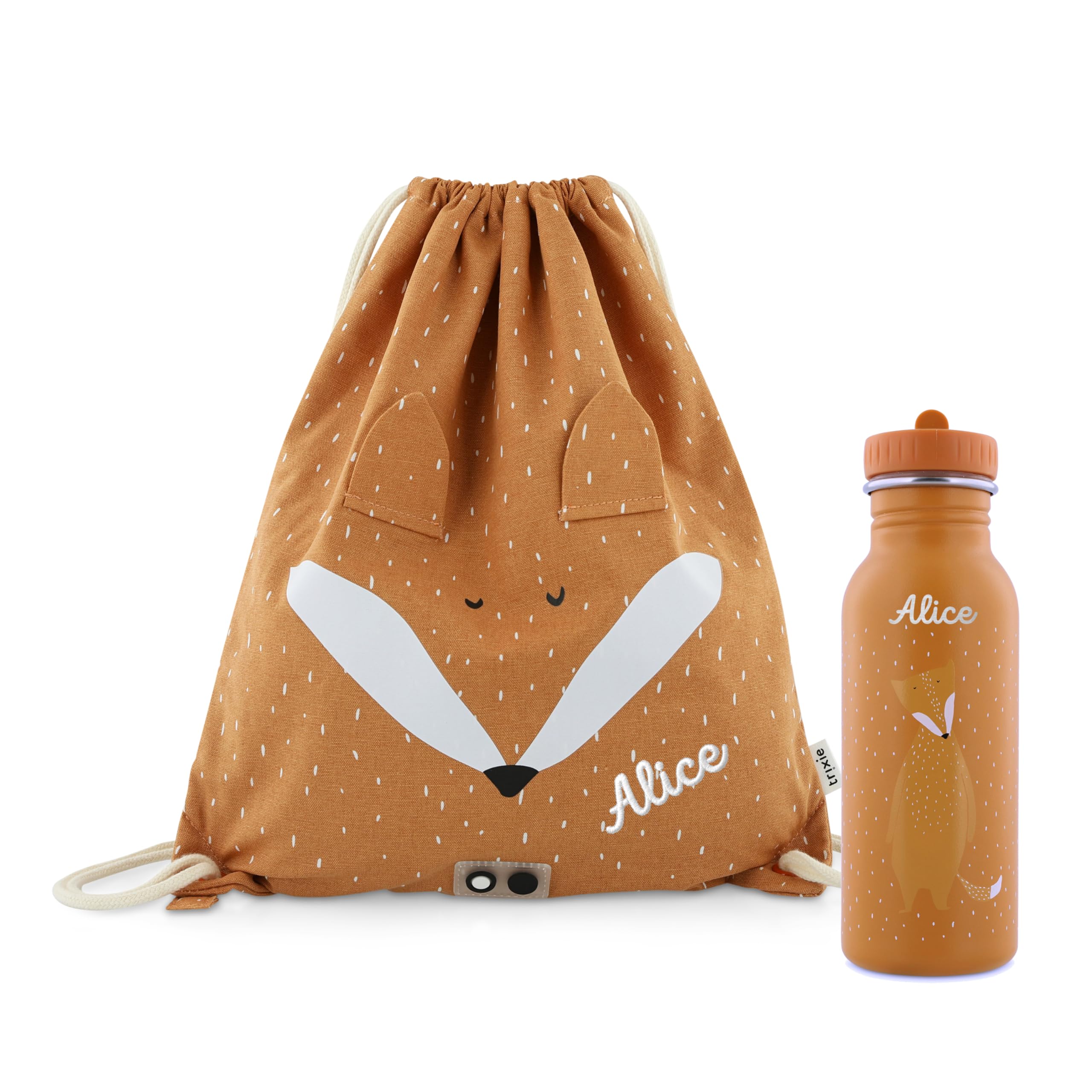 Trixie Sac à dos et gourde pour enfants, sac à dos de maternelle, sac à dos et gourde pour enfants, personnalisables avec nom individuel ou en kit