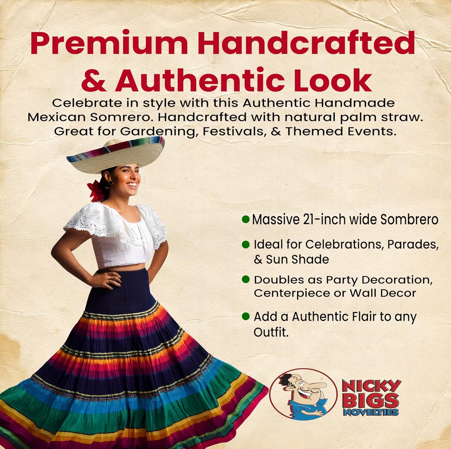 Nicky Bigs Novelties Giant Traditional Sombrero Charro Hat Oversized Cinco De Mayo Fiesta Party Hats for Men, Women & Teens - Image 4