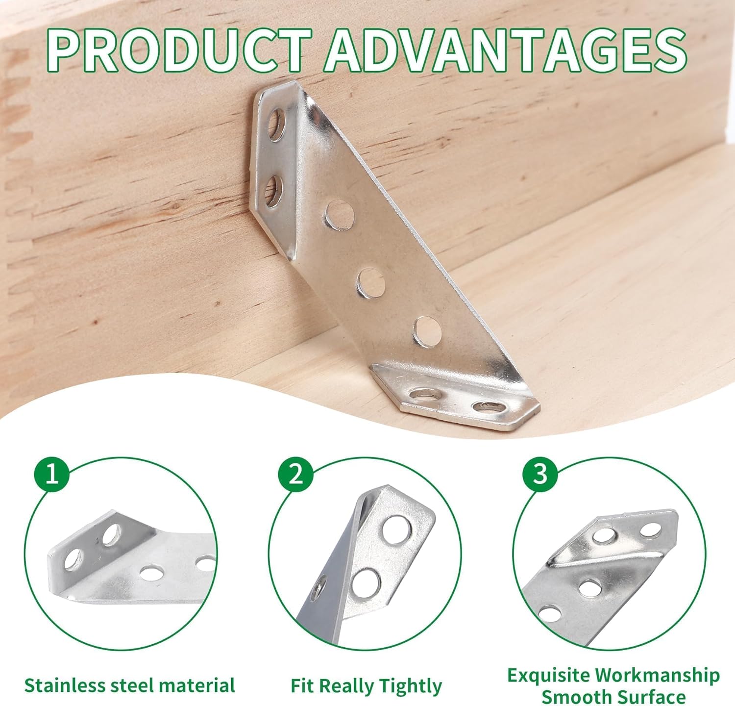 Heavy Duty Stainless Steel Furniture Corner Connectors - Triangle Bracket with Drill and Screws, Universal for Wood Furniture, Drawers, Cabinets, Tables, and Chairs