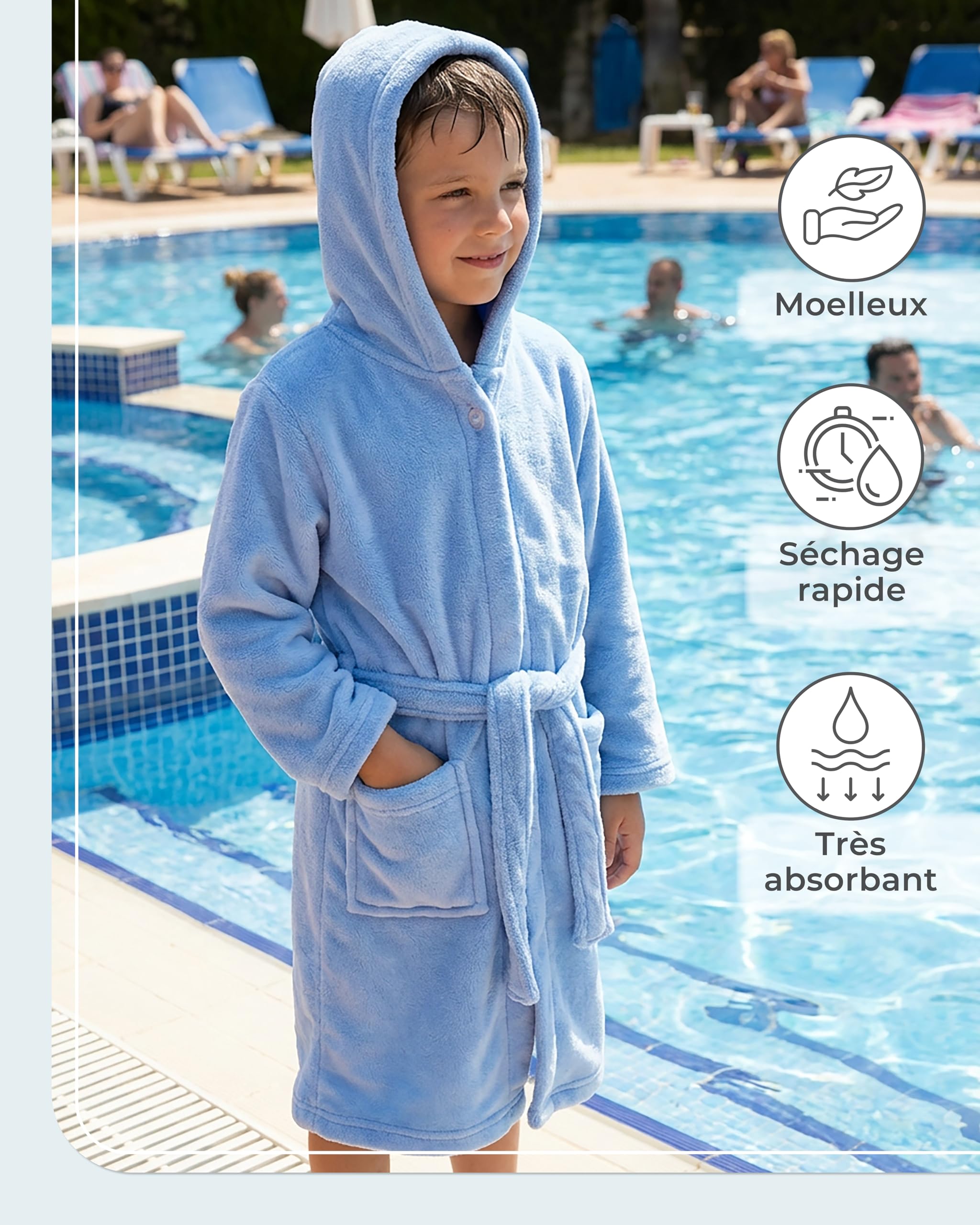 Gräfenstayn Peignoir de Bain Enfant & Adolescent en Polaire avec Bouton et Capuche - Certifie OEKO-TEX 100 - Peignoir Douillet pour Garcons & Filles