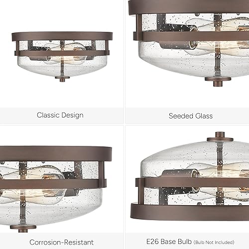 Miniatura 4 de ALLGOT Luces de techo de montaje empotrado, accesorio de iluminación de granja cerca del techo, lámpara de techo de metal de 2 luces con vidrio
