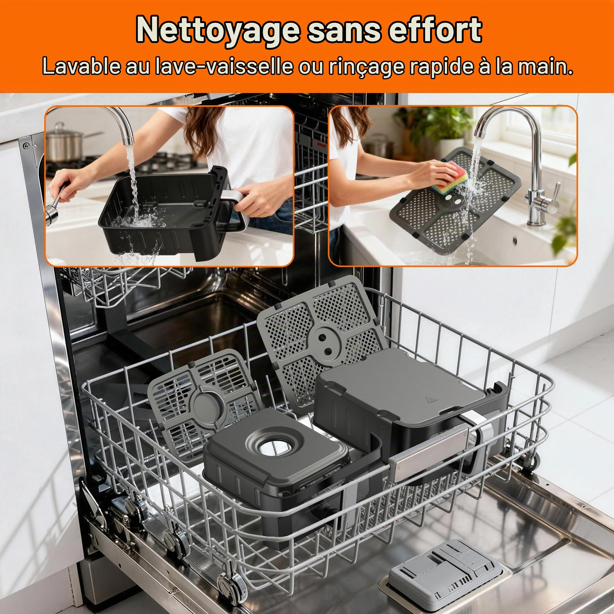 12L Air Fryer, Grand Double Compartiment Friteuse à Air Verticale Chaud Fenetre Visible 2 Tiroirs Écran tactile numérique 10-en-1Synchronisation Antiadhésif Lavable au Lave-vaisselle