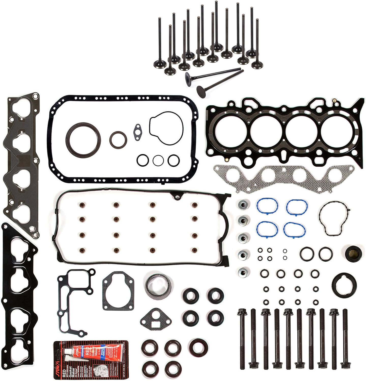 Evergreen FSHBIEV4038 Full Gasket Set Head Bolts Intake Exhaust Valves Compatible With 01-05 1.7L Honda Civic DX LX VTEC D17A1