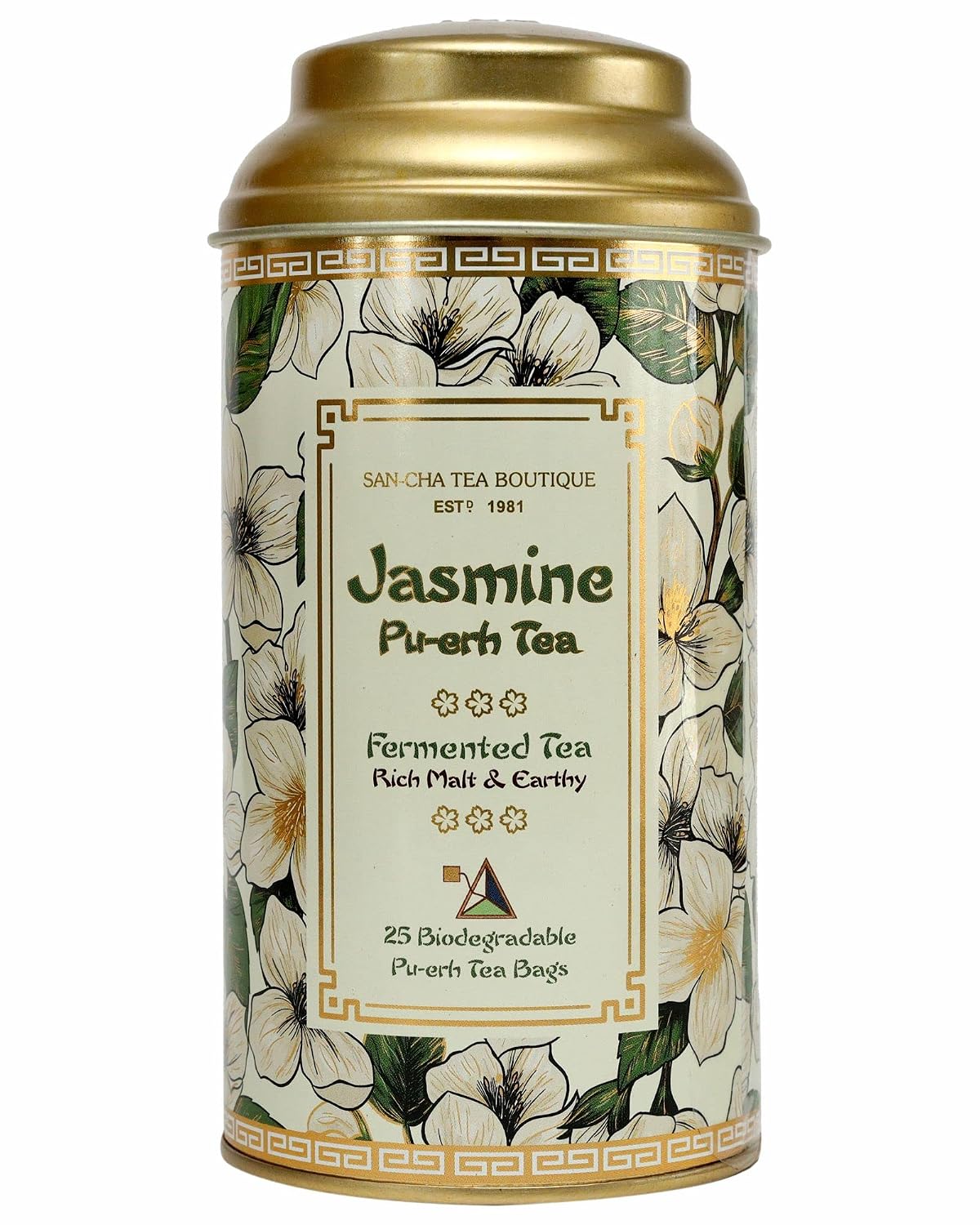 Sancha Tea Boutique, Jasmine Pu-erh Tea, 25 Pyramid Bags | Aged Chinese Pu-erh with Jasmine Flowers | Earthy, Malty & Flor...