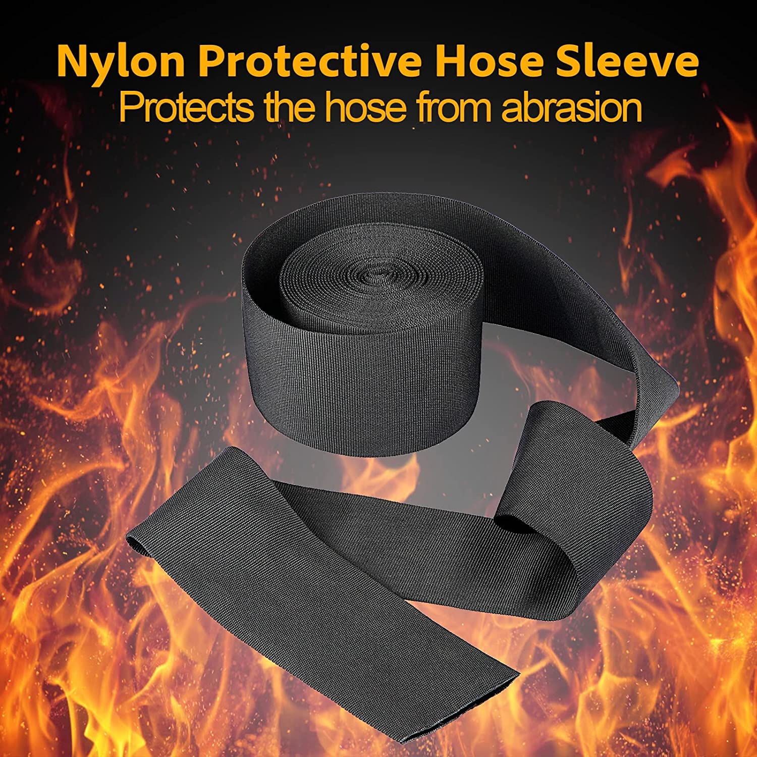 Funda protectora de nailon para manguera, cubierta de cable de soldadura, manguera hidráulica, 1 pulgada de diámetro interior, 25 pies de longitud, color negro