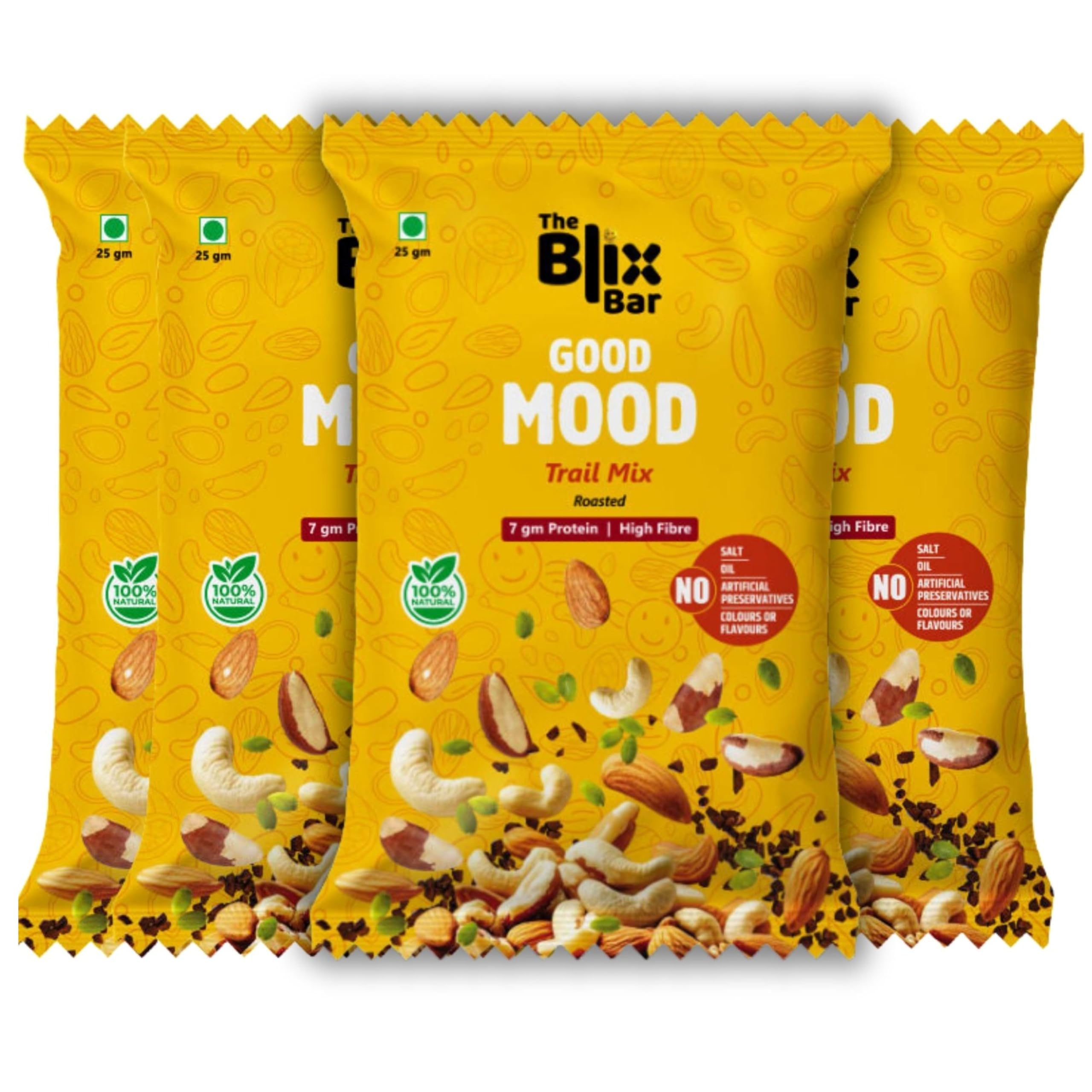 The Blix Bar Good Mood Trail Mix -Pack of 4(100 gm- 25 gm each) | Roasted Nuts & Seeds – Almonds, Cashews, Brazil Nuts, Pumpkin Seeds & Cocoa Nibs | High Protein & High Fibre | Clean Energy Snack-image-37