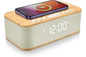 Digital Alarm Clock with Wireless Charging and Bluetooth Speaker