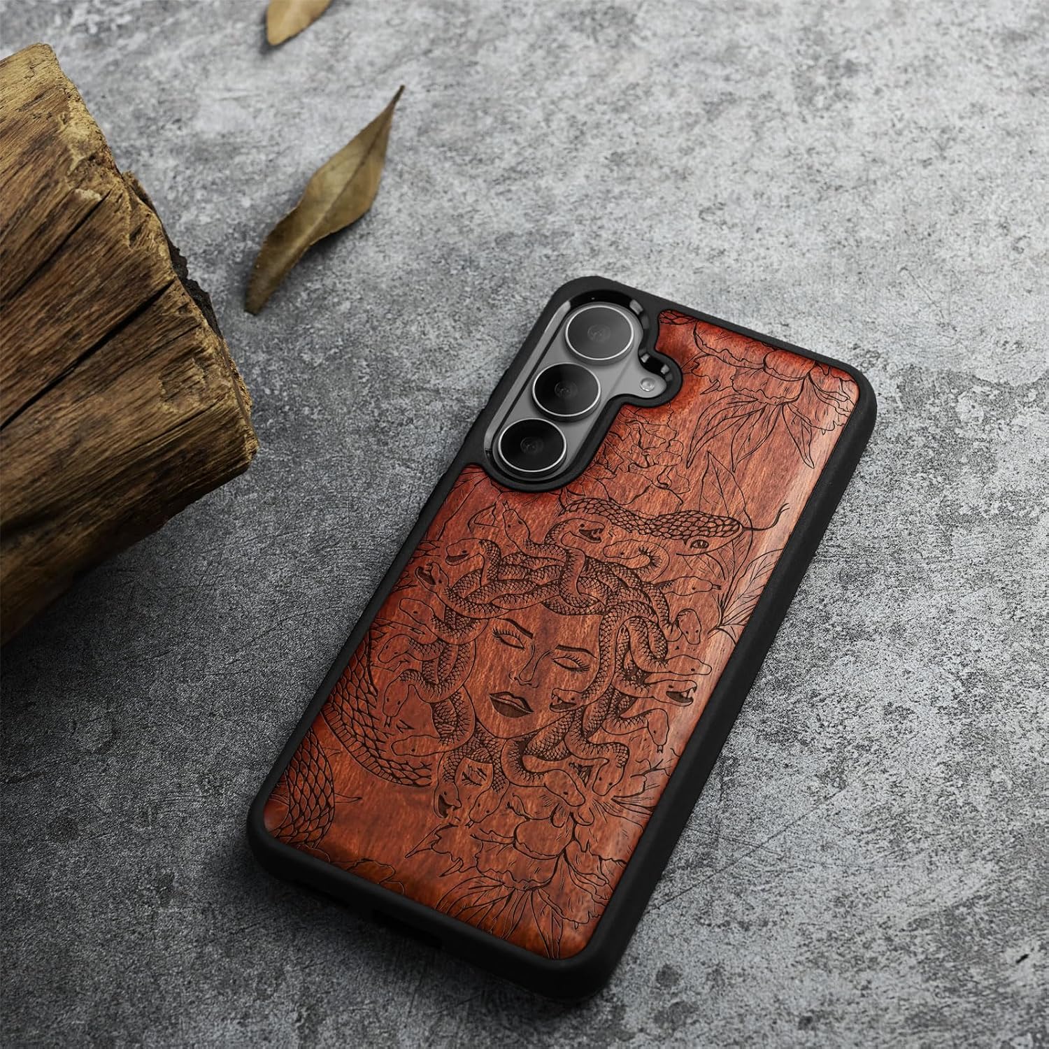 Carveit Magnetic Wooden Case for Galaxy S26+ Samsung S26 Plus Case, TPU Shockproof Cover & Wood Engraved, Compatible with MagSafe Wireless Chargers (Medusa Enigma) Rosy