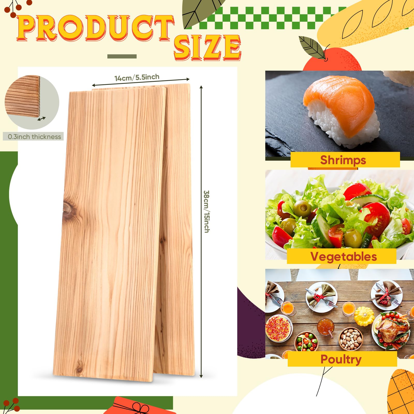 Landical 3 Tavole XL in Legno di Cedro per Grigliare Filetto Completo di Salmone, Carne, Pesce e Verdure per Aggiungere Fumo e Sapore Extra ammollo Velocemente e Facile da Usare Tavole di Cedro per