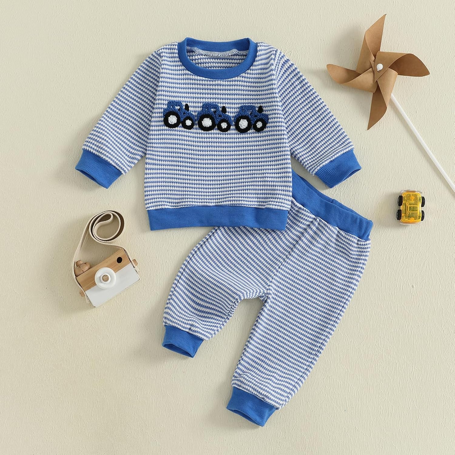 fhutpw Baby Toddler Boy Girl Fall Winter Clothes Embroidery Stripe Pullover Pants Sets Infant Long Sleeve Sweatshirt Outfits - Image 3