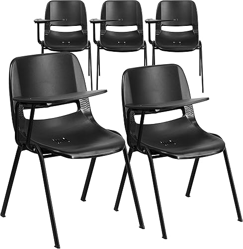 Miniatura 3 de BizChair Paquete de 5 sillas ergonómicas negras con brazo abatible para tableta diestro