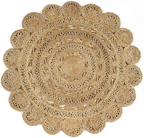 Miniatura 4 de GRUHUM Alfombra tejida a mano de yute de 4 pies, de fibra natural, redonda, hecha a mano, estilo bohemio, rústico, vintage, suave, trenzada,