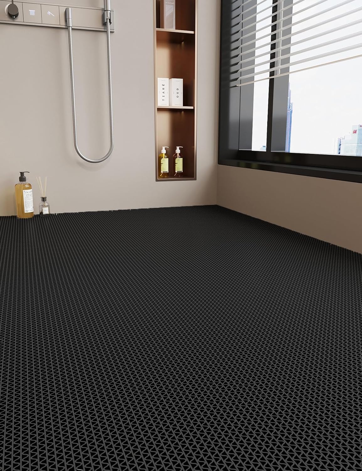 WLWLEO Extra Large Shower Stall Floor Mats Drainage Non Slip Bath Rugs 4x10ft Commercial PVC Quick-Dry Hydrophobicity Matting for Pool Washroom Boat Entrance Back Kitchen Walkway,Gray/Grey,1.2×3M