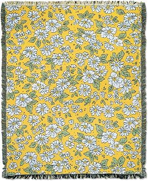 LumiSyne Cotton Woven Throw Blanket with Tassel Jacquard Floral Pattern Fresh Retro Style Reversible Decorative Throws for Sofa Bed Armchair Camping Blanket Shawl Tapestry Tablecloth Rugs 160x130cm