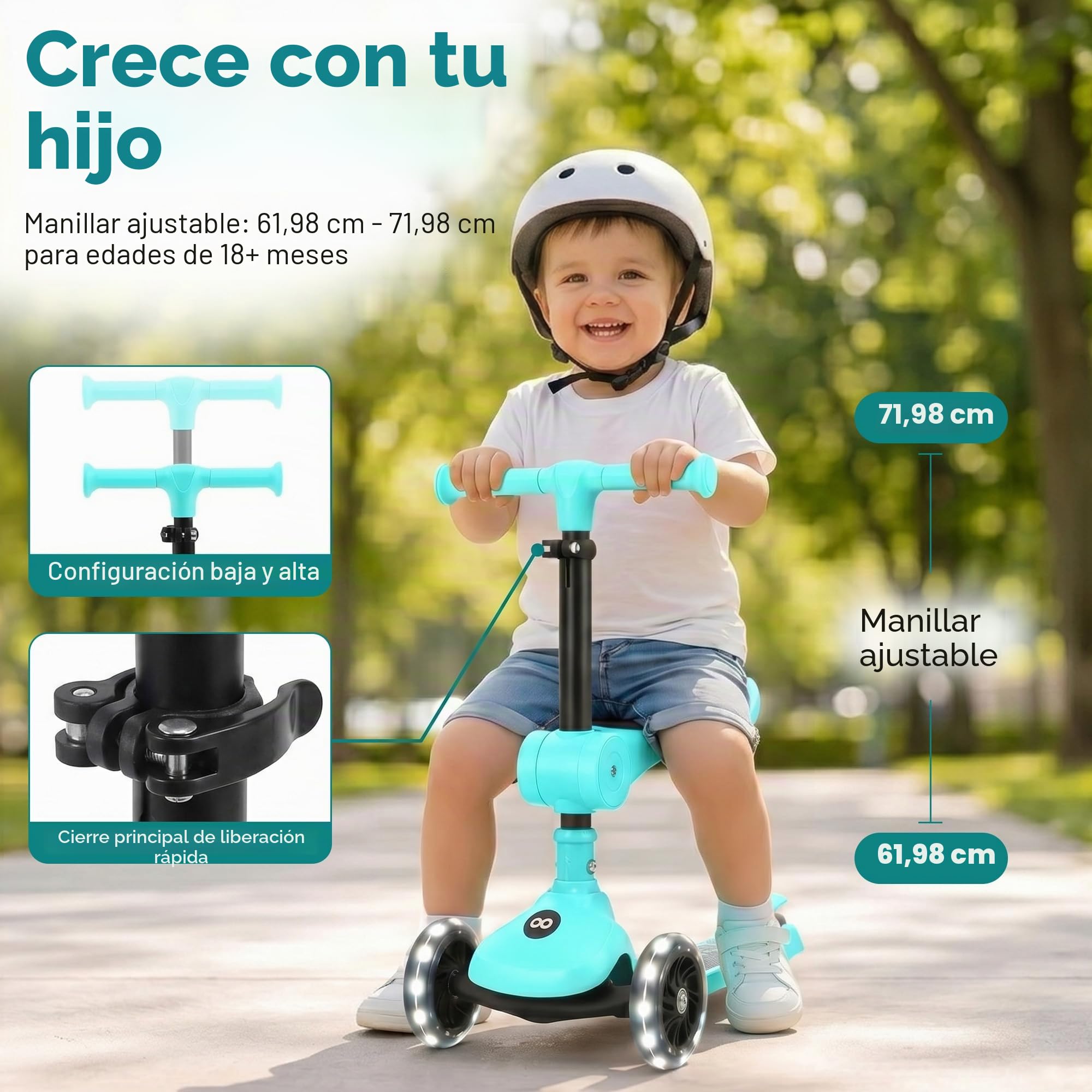 Serenelife Patinete 3 Ruedas para niños, Plegable, Luces LED en Las Ruedas, Manillar Ajustable, Freno Trasero de pie, Soporta hasta 49.9kgs