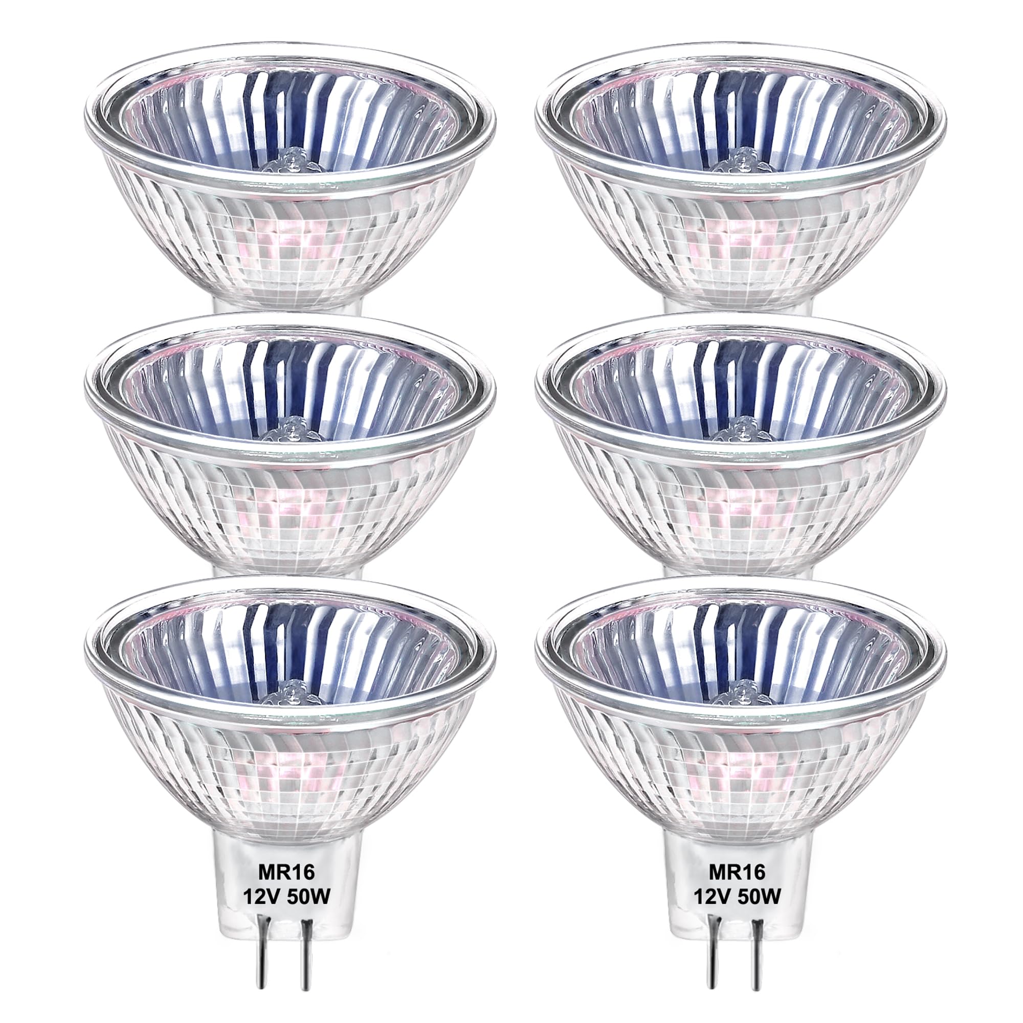 Flaspar MR16 Halogen Light Bulbs, 50W 12V GU5.3 Spotlight Halogen Bulb Dimmable, Warm White 2800K, 2 Bi-Pin Bulbs for Ceiling Lights, 6 Pack
